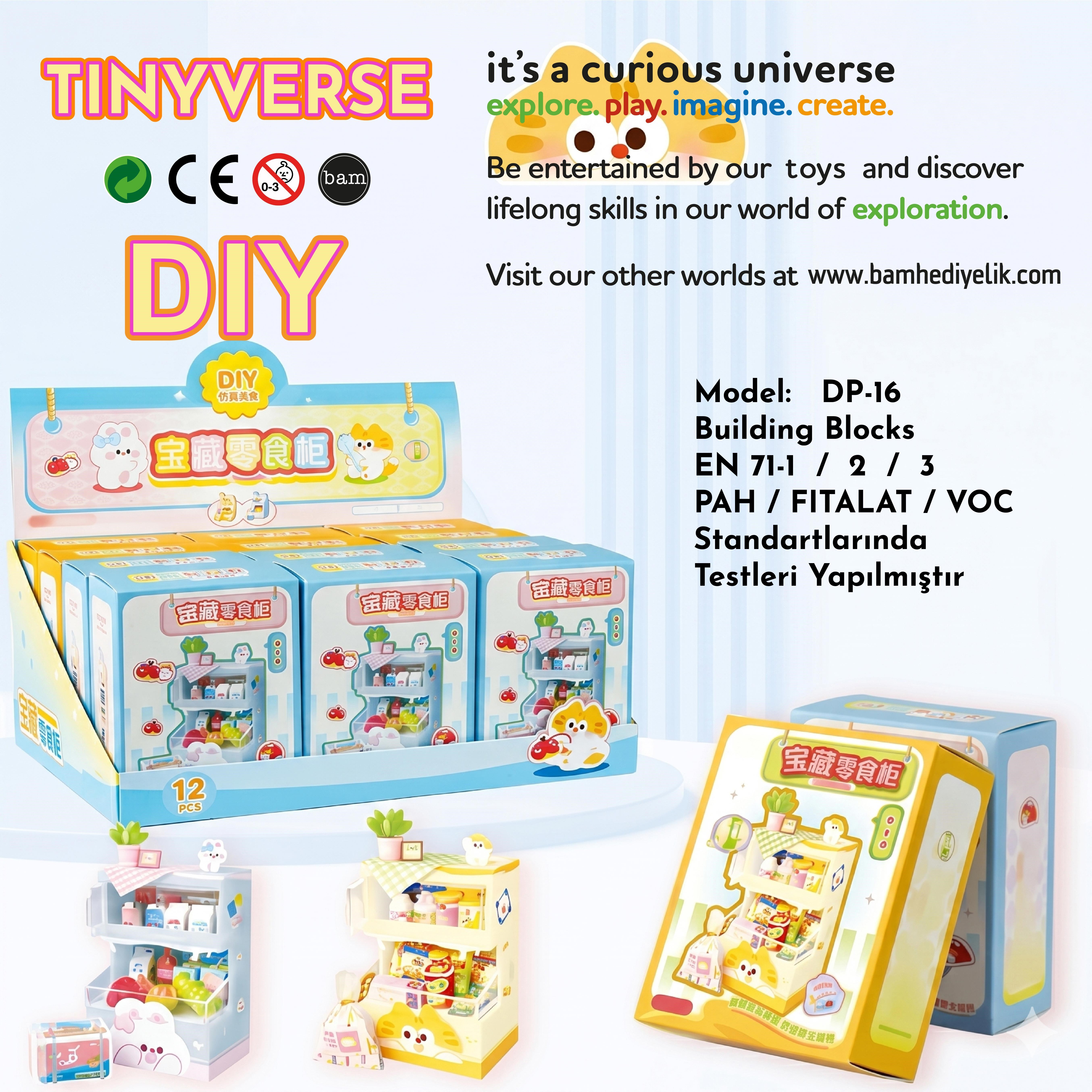 Tinyverse Sevimli Atıştırmalık Dolabı - Kendin Yap (DIY) Minyatür Seti (Model: DP-16) X12