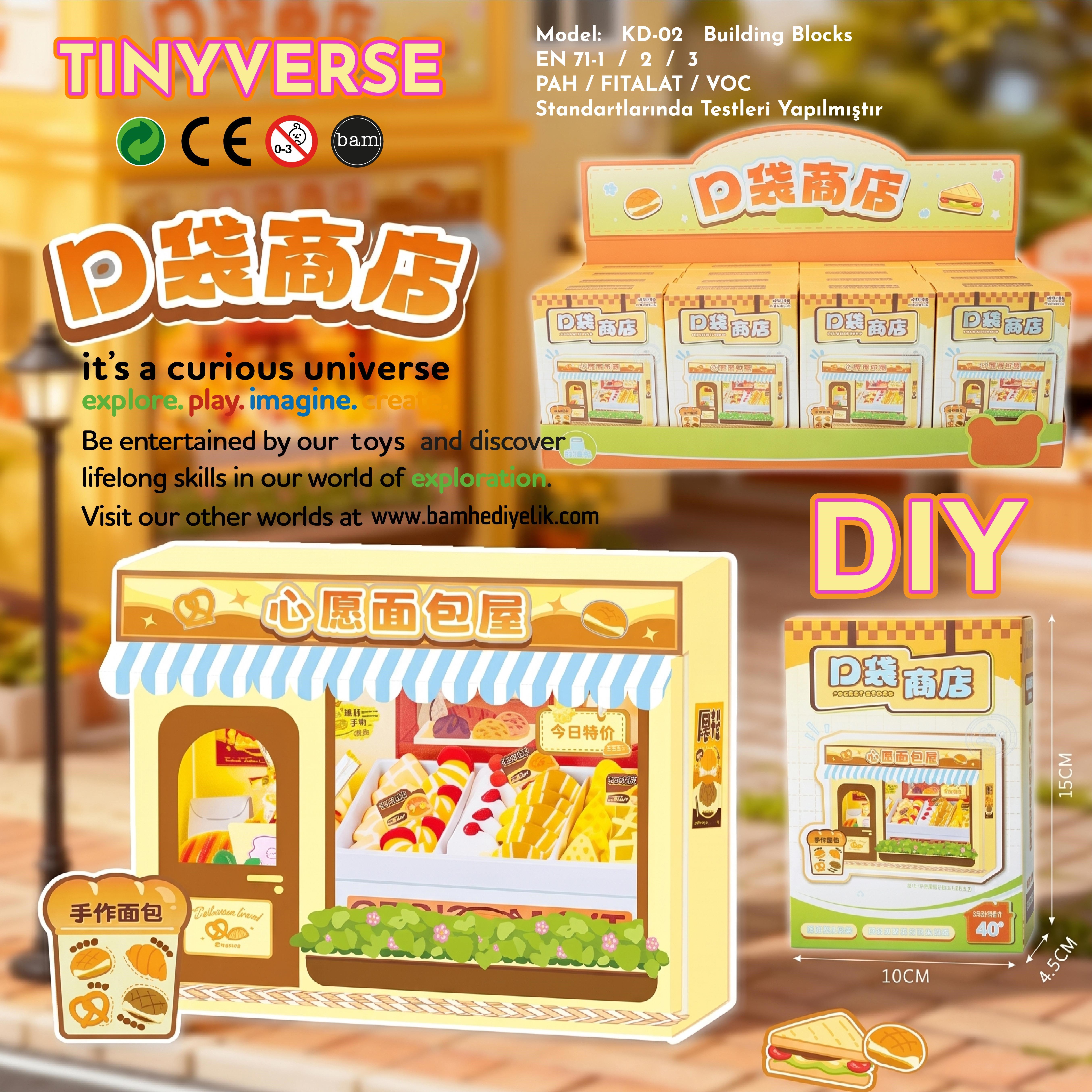Tinyverse Sevimli Fırın ve Pastane - Kendin Yap (DIY) Minyatür Seti (Model: KD-02) X16