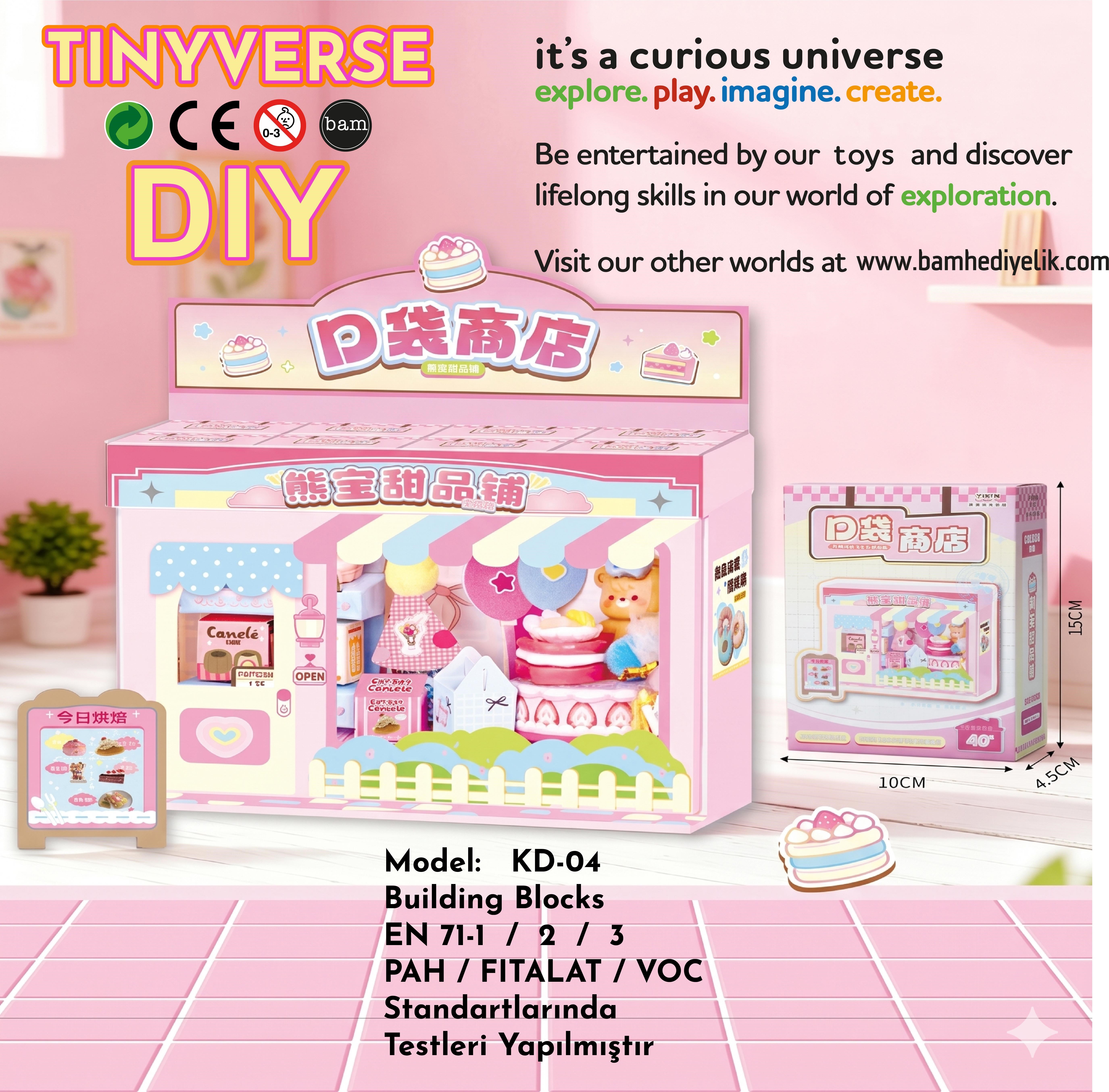 Tinyverse Sevimli Tatlı Dükkanı - Kendin Yap (DIY) Minyatür Seti (Model: KD-04) X16