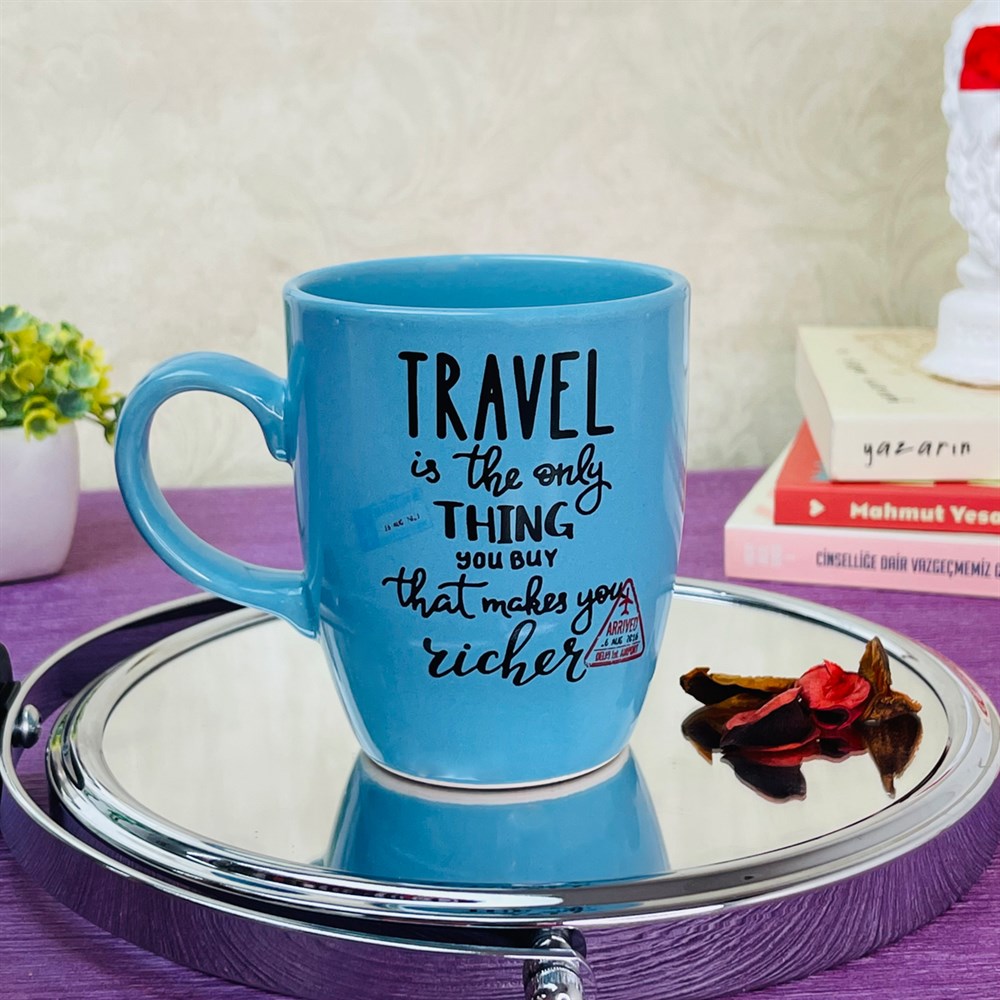 Travel Tasarımlı Mavi Kupa Toptan