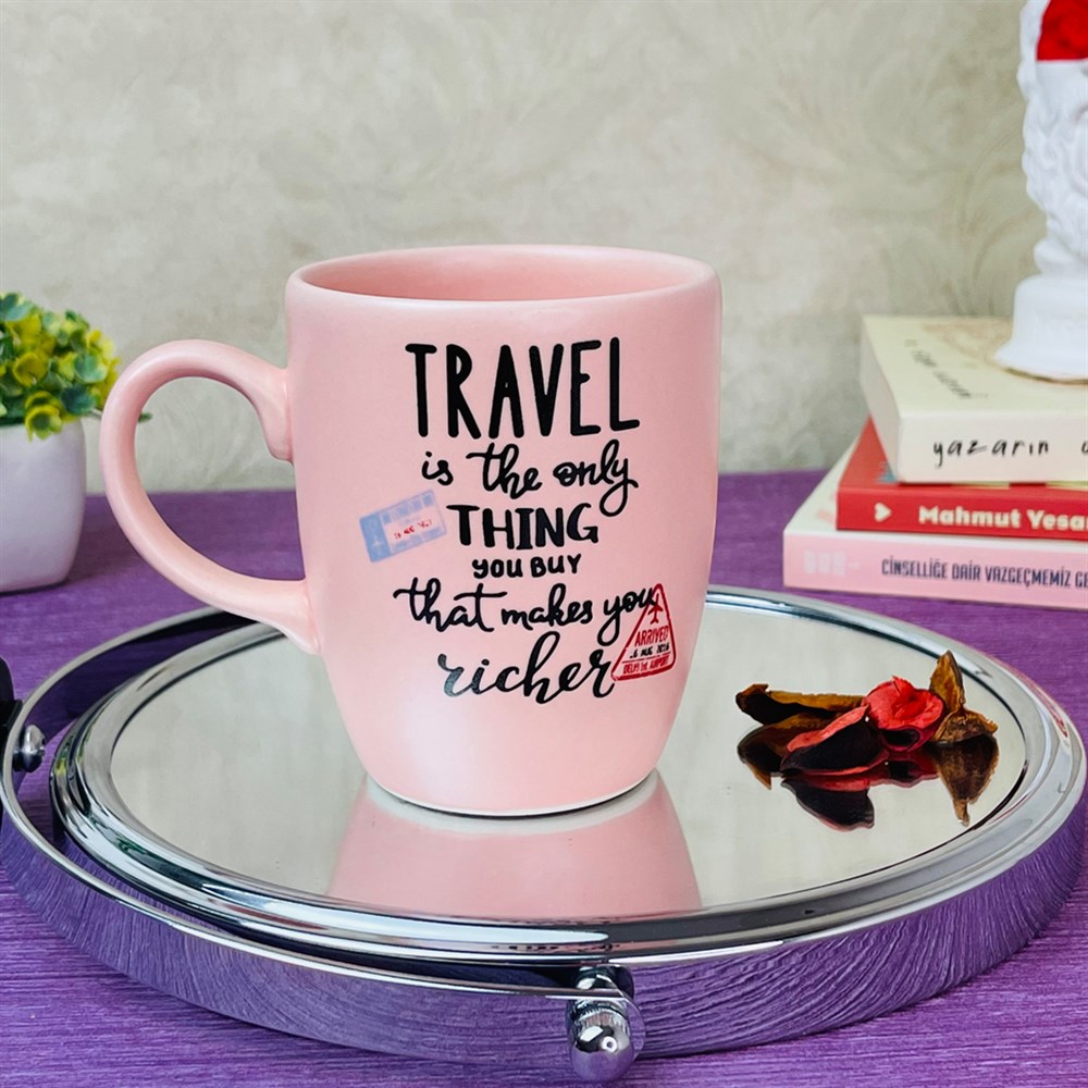 Travel Tasarımlı Pembe Kupa Toptan
