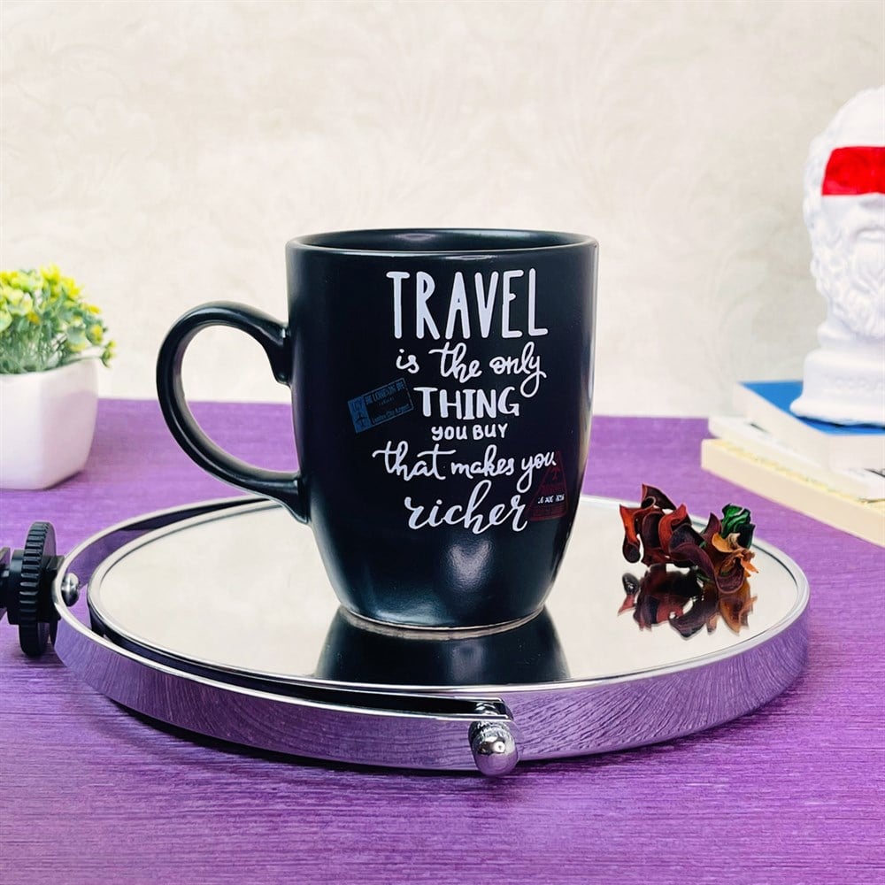 Travel Tasarımlı Siyah Kupa Toptan