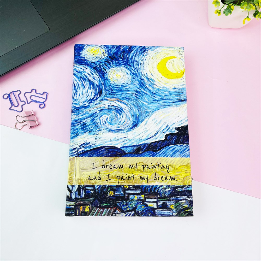 Van Gogh Yıldızlı Gece Tasarımlı Kalın Kitap Görünümlü Defter