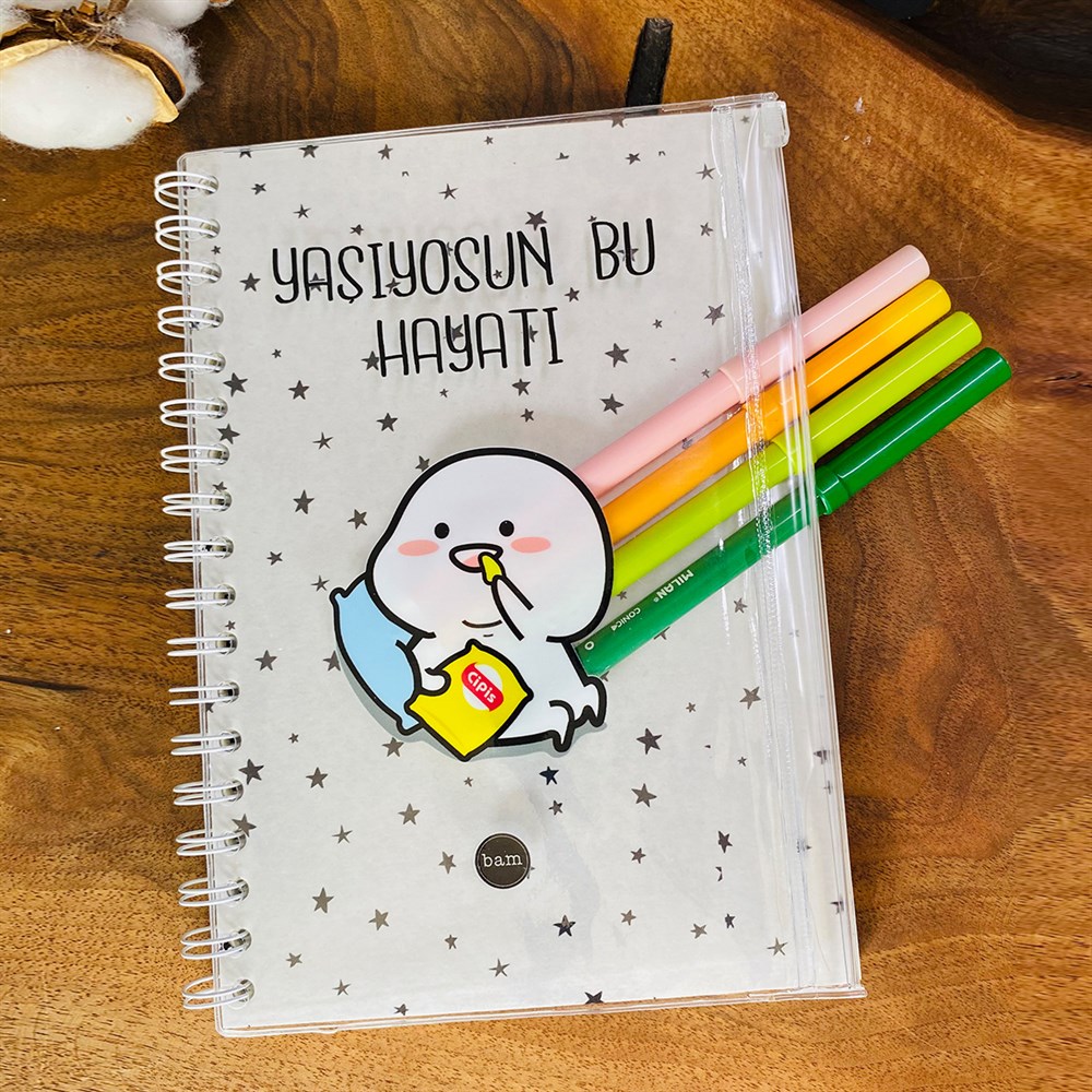 Yaşıyosun Bu Hayatı Tasarımlı Çanta Kapaklı Spiralli Defter