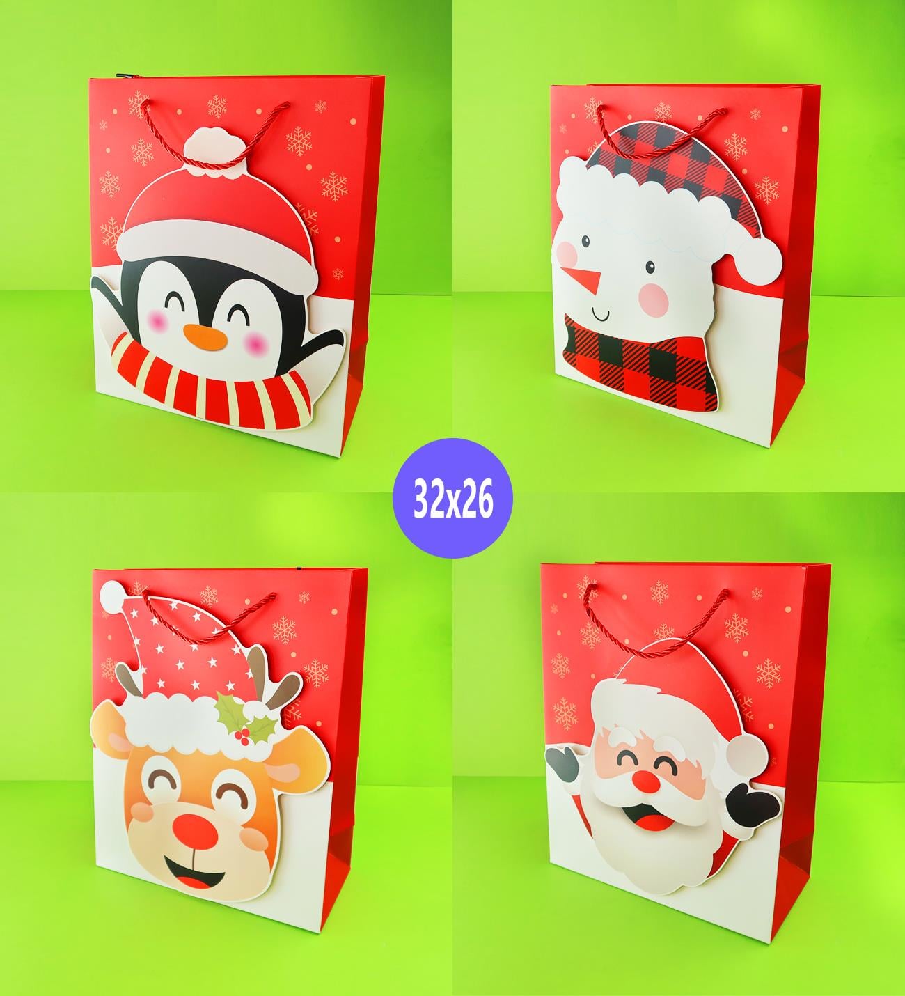 Yılbaşı Desenli Karton Çanta 32x26 Cm x12