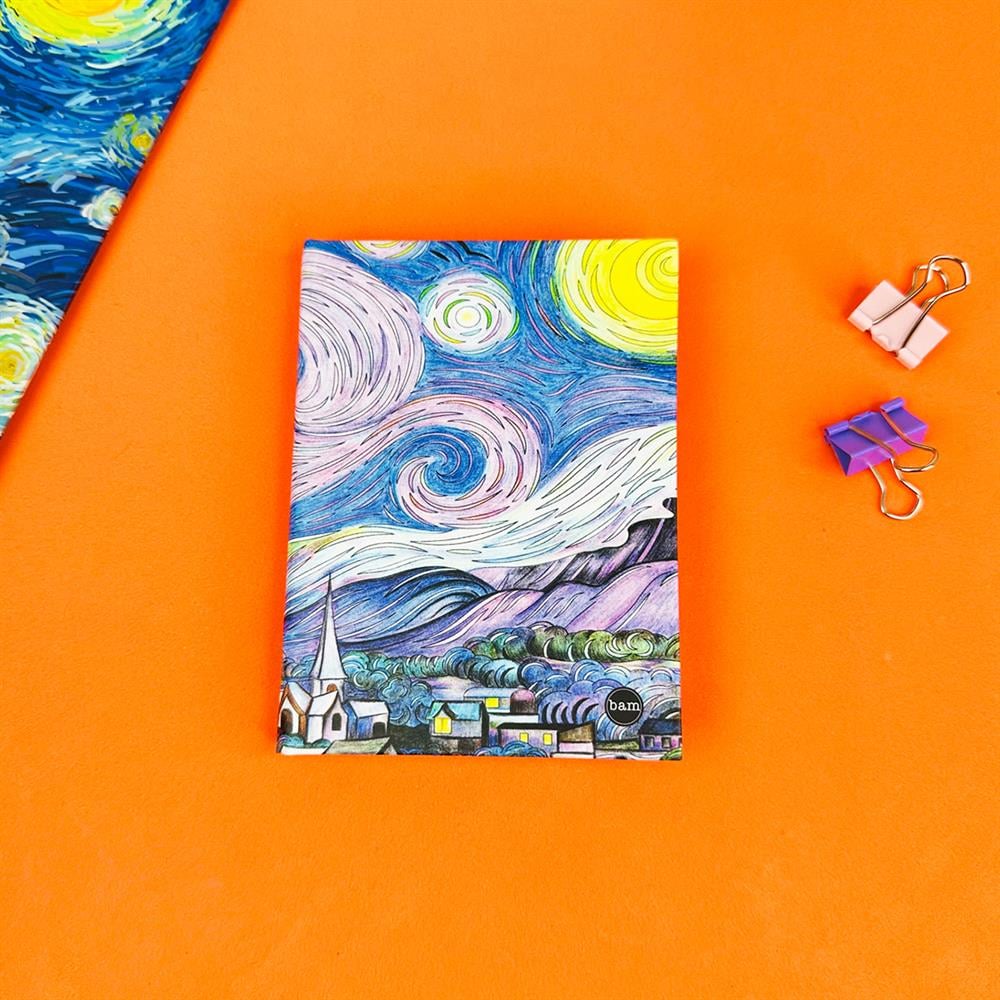 Yıldızlı Gece Tasarımlı Sert Kapaklı Mini Defter