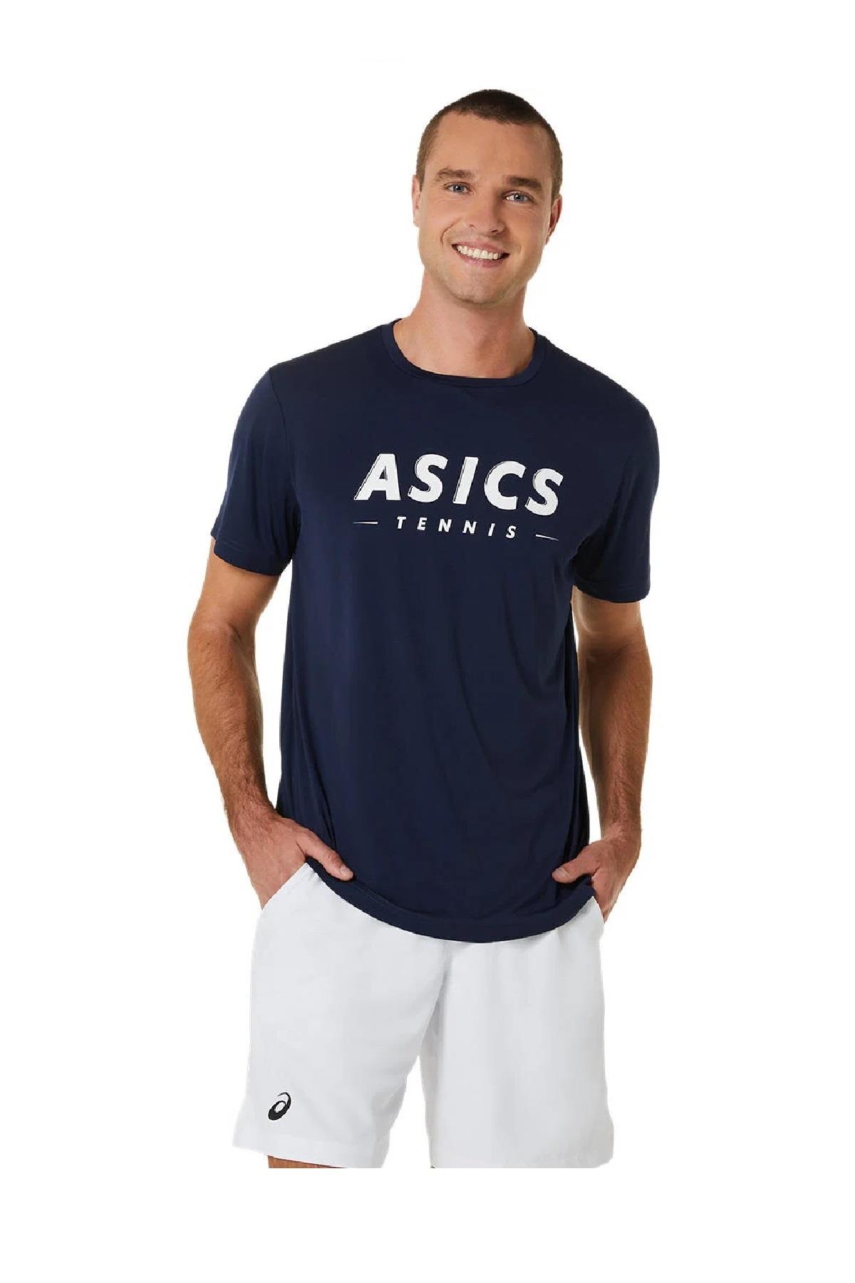 Asics Asics Court Tennis Graphic Tee Erkek Lacivert Tenis Tişört