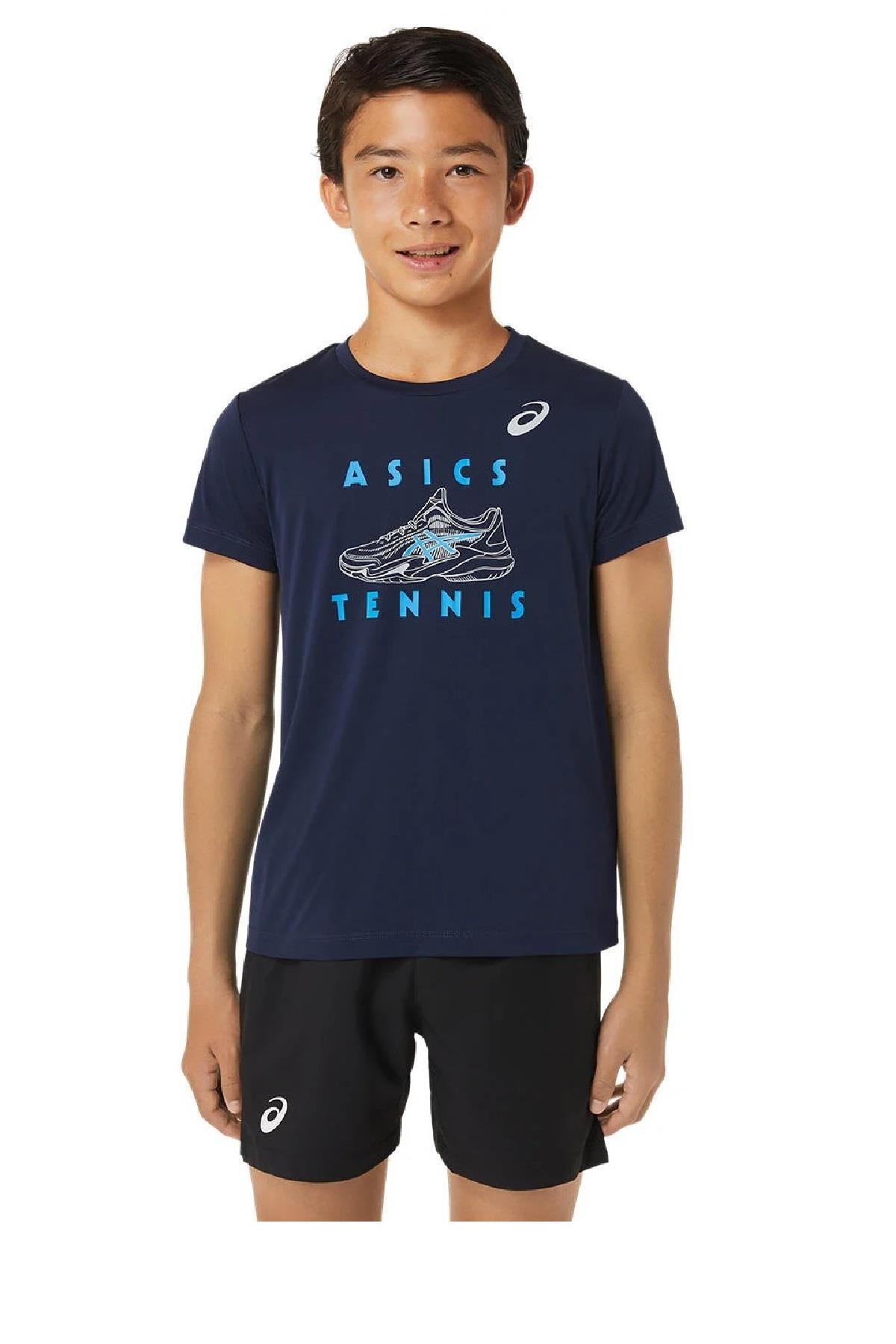 Asics Asics Tennis Graphic SS Top Lacivert Erkek Çocuk Tenis Tişört