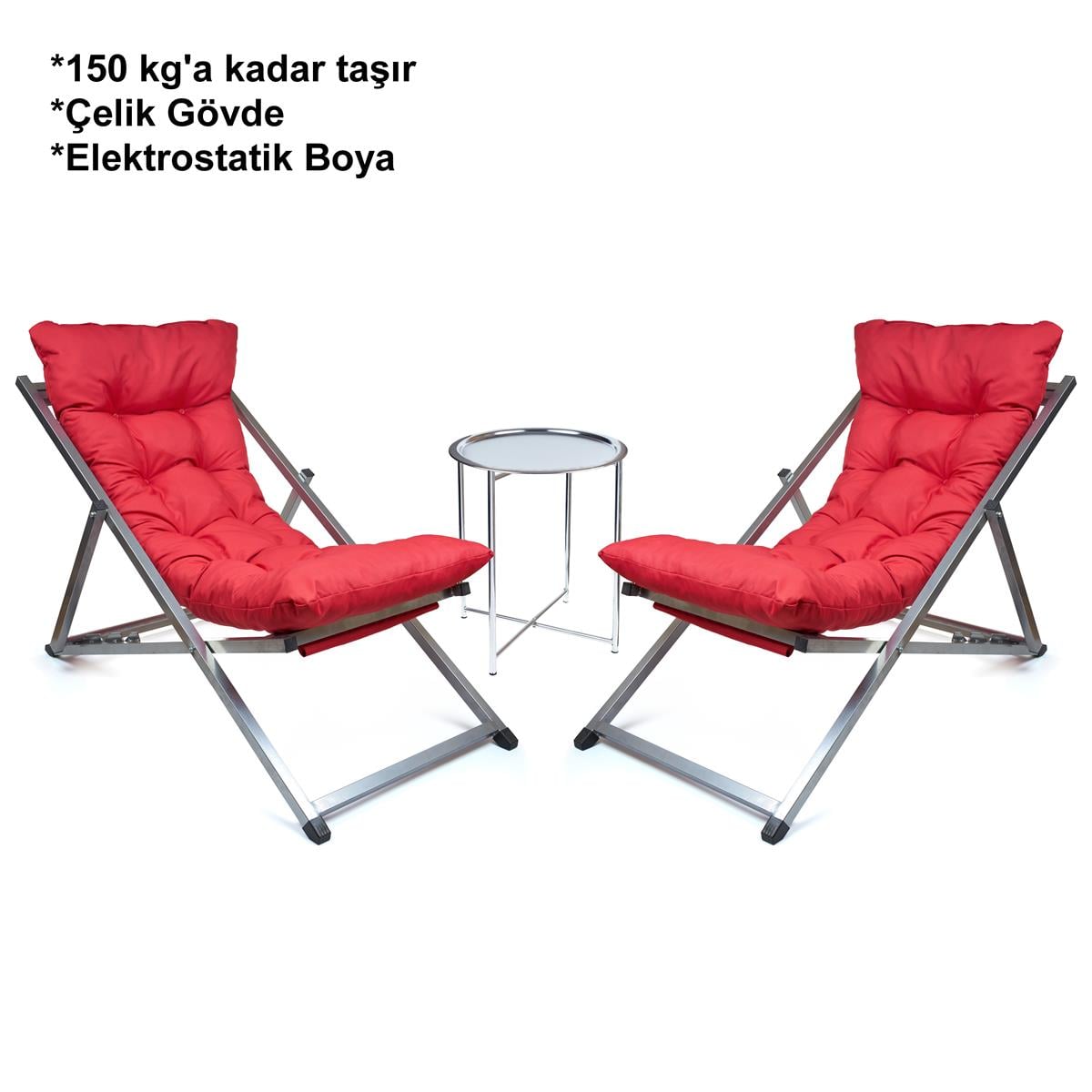 Minderli - Zeta Şezlong Seti Bahçe&balkon&teras&plaj Katlanır Ikili Set - 2 Şezlong 1 Sehpa Renkli MİNDER 