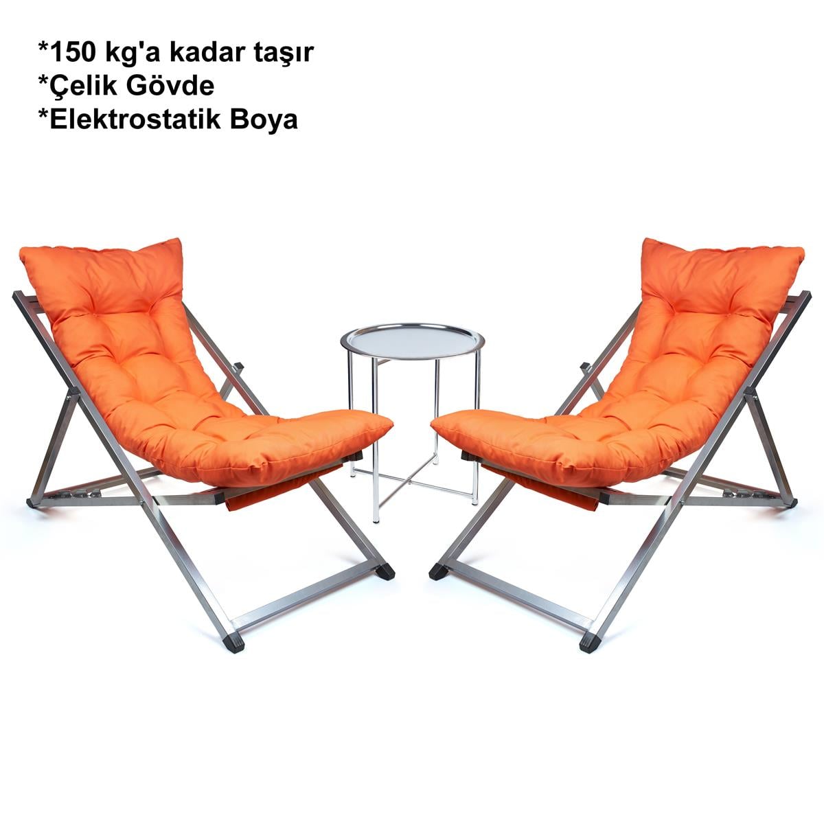 Minderli - Zeta Şezlong Seti Bahçe&balkon&teras&plaj Katlanır Ikili Set - 2 Şezlong 1 Sehpa Renkli 