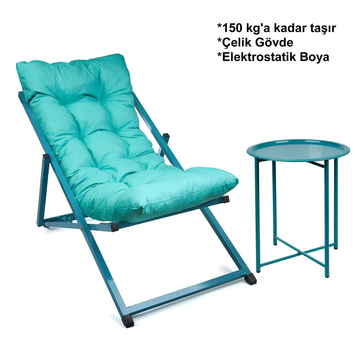 Minderli - As Şezlong Seti Bahçe&balkon&teras&plaj Katlanır Set - 1 Şezlong 1sehpa