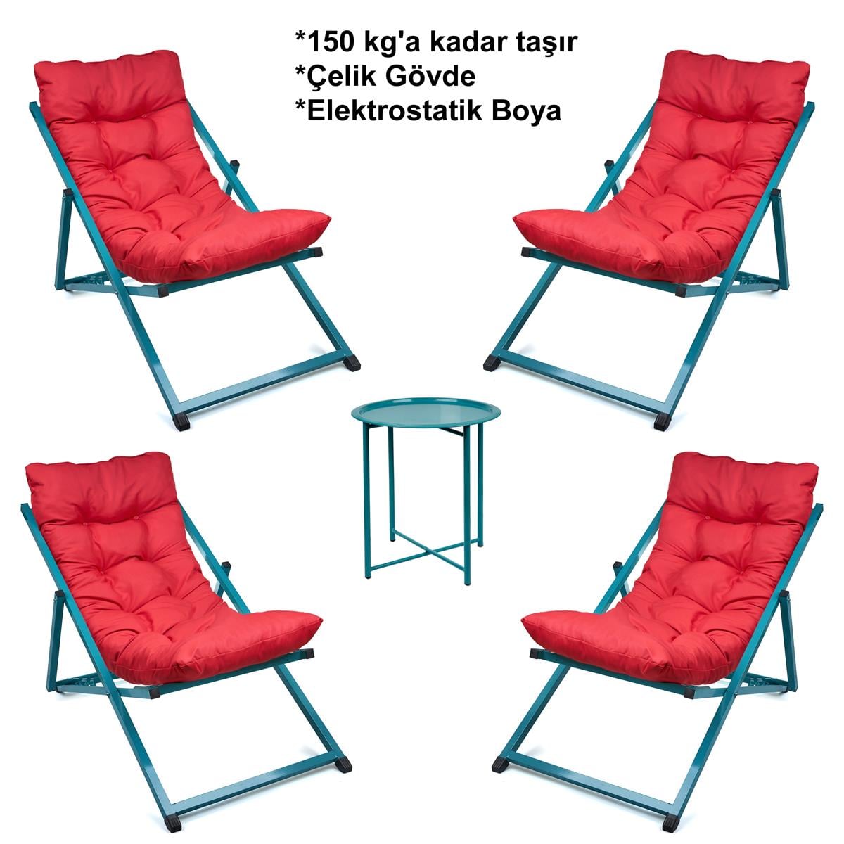 Minderli - Batraa Şezlong Seti Bahçe&balkon&teras&plaj Katlanır Ikili Set -4 Şezlong 1 Sehpa