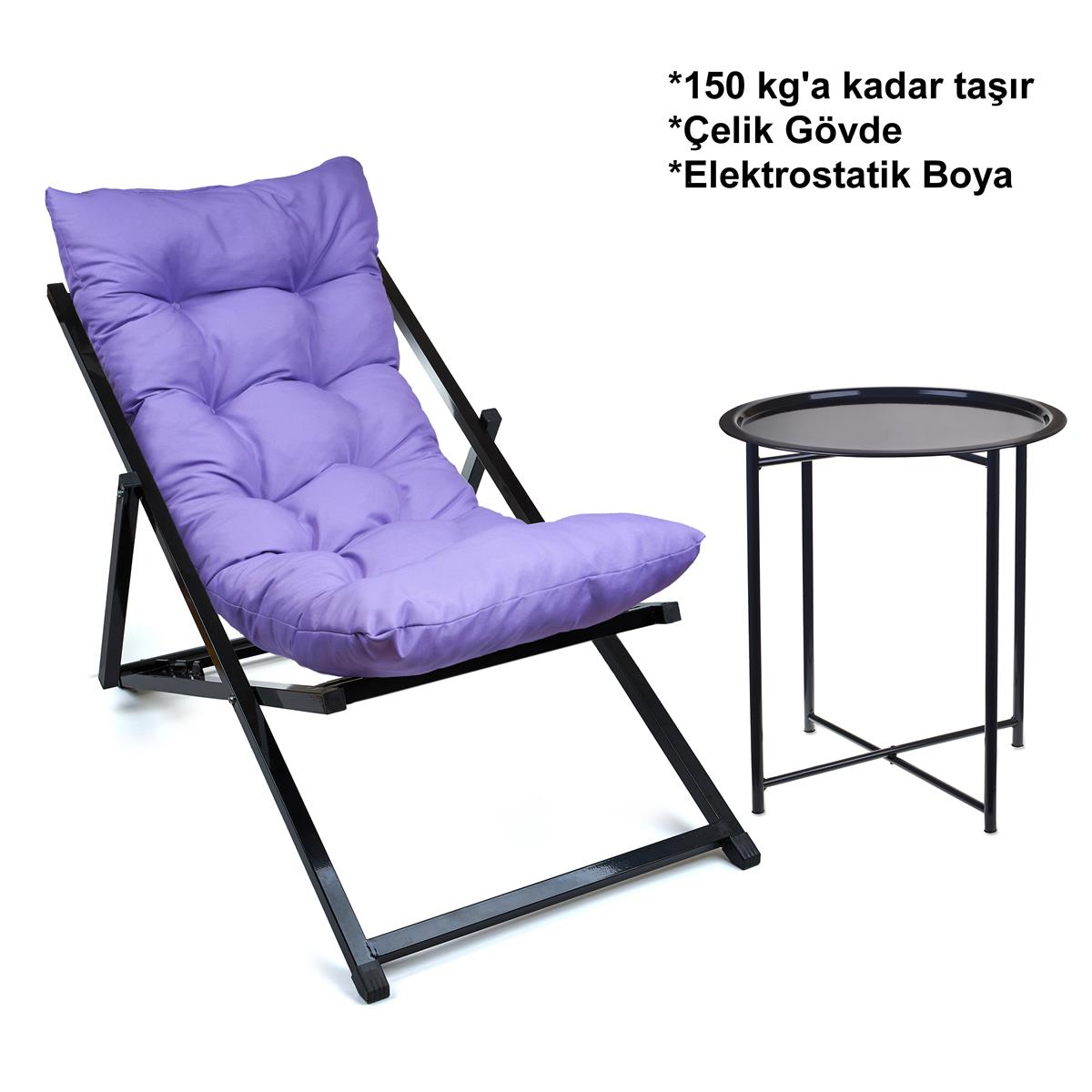 Minderli - CETAS  Şezlong Seti Bahçe&balkon&teras&plaj Katlanır Set - 1 Şezlong 1sehpa