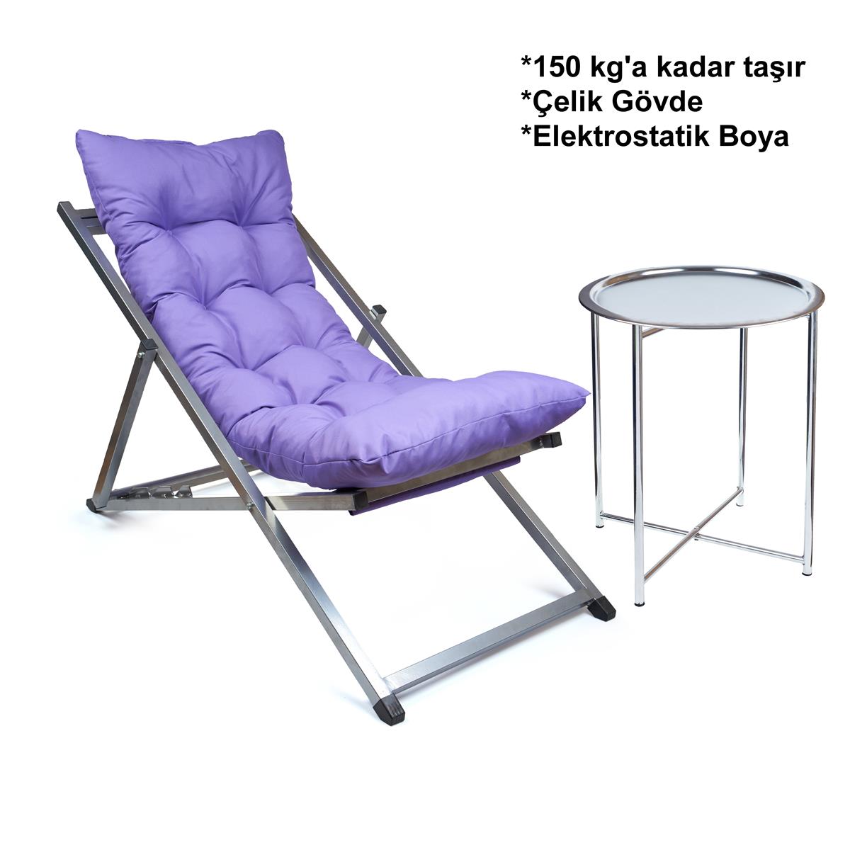 Minderli - Marrt Şezlong Seti Bahçe&balkon&teras&plaj Katlanır Set - 1 Şezlong 1sehpa