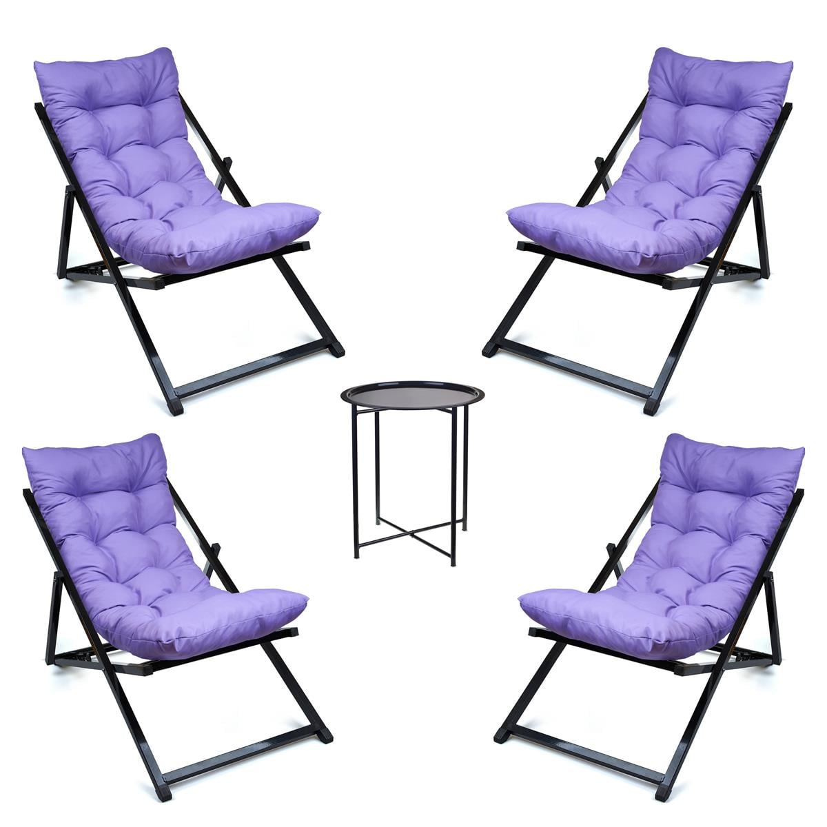 Minderli - Maya Şezlong Seti Bahçe&balkon&teras&plaj Katlanır Ikili Set -4 Şezlong 1 Sehpa