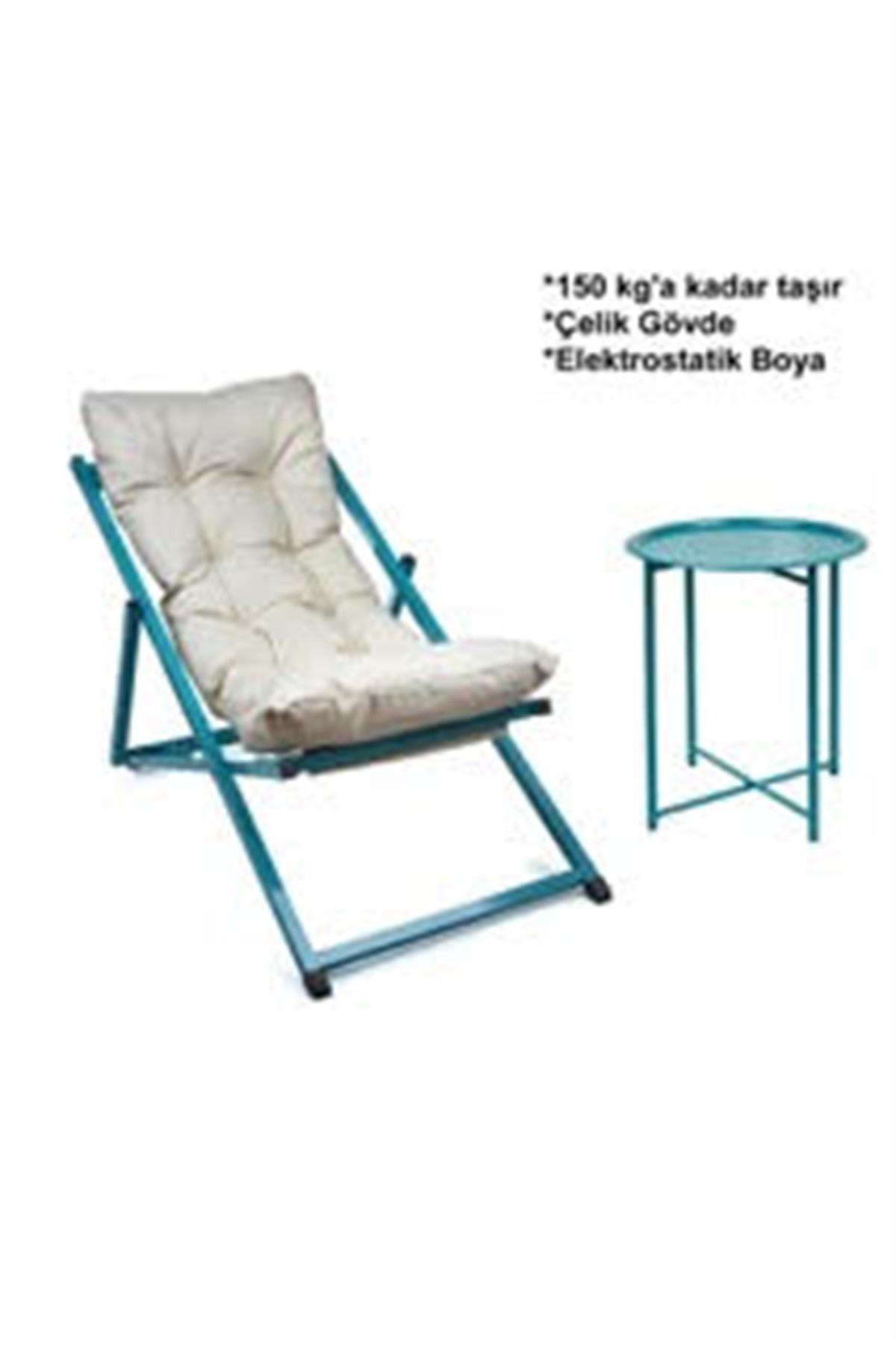 Minderli - Mir Şezlong Seti Bahçe&balkon&teras&plaj Katlanır Set - 1 Şezlong1 Sehpa