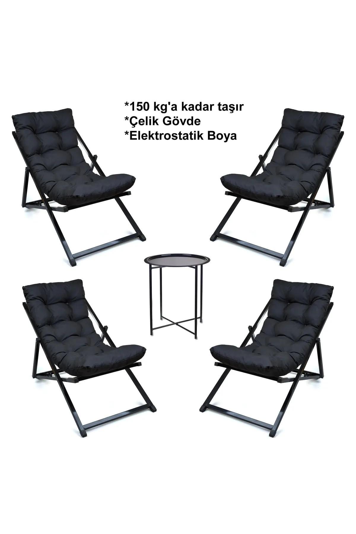 Minderli - Missa  Şezlong Seti Bahçe&balkon&teras&plaj Katlanır Ikili Set -4 Şezlong 1 Sehpa