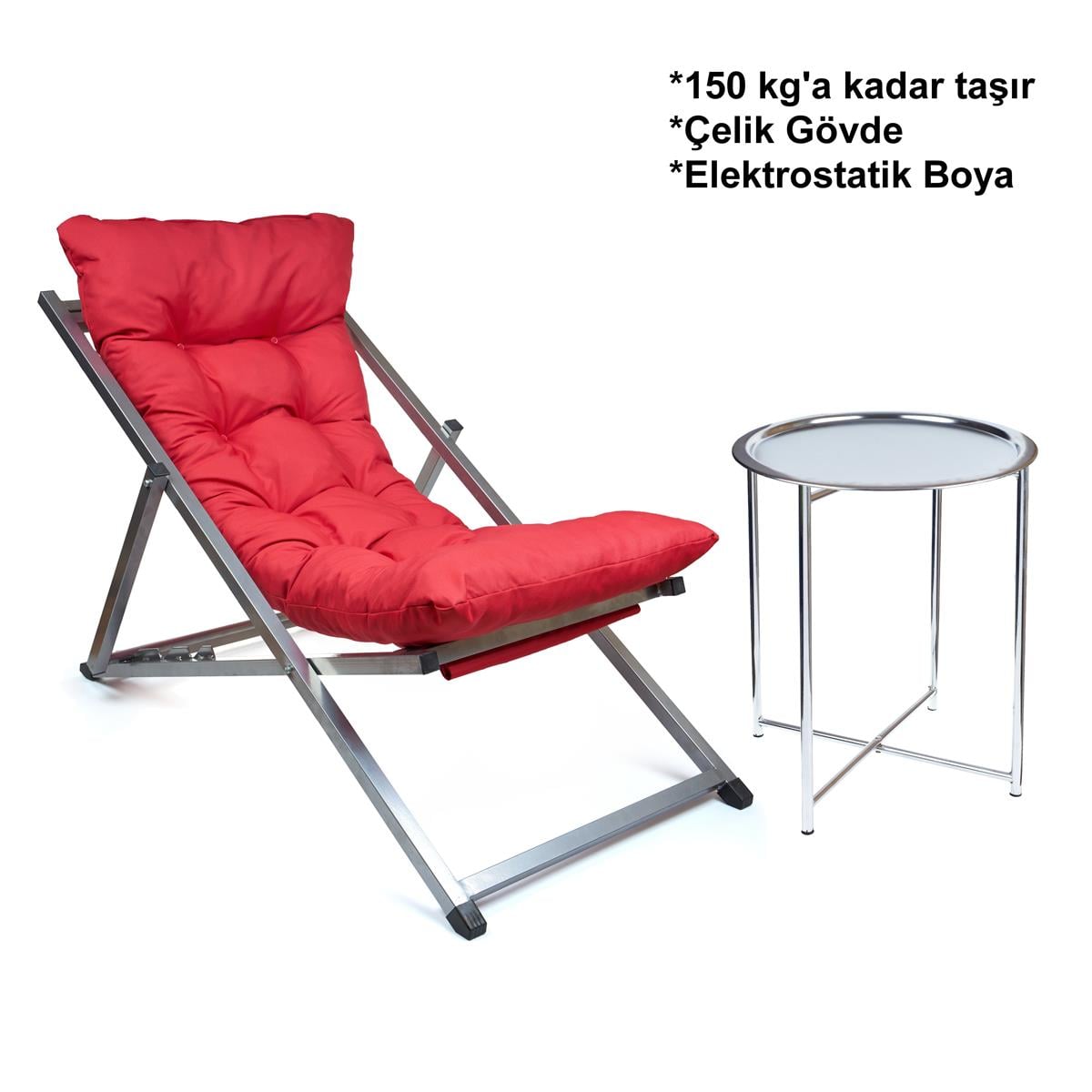 Minderli - Missa Şezlong Seti Bahçe&balkon&teras&plaj Katlanır Set - 1 Şezlong 1sehpa