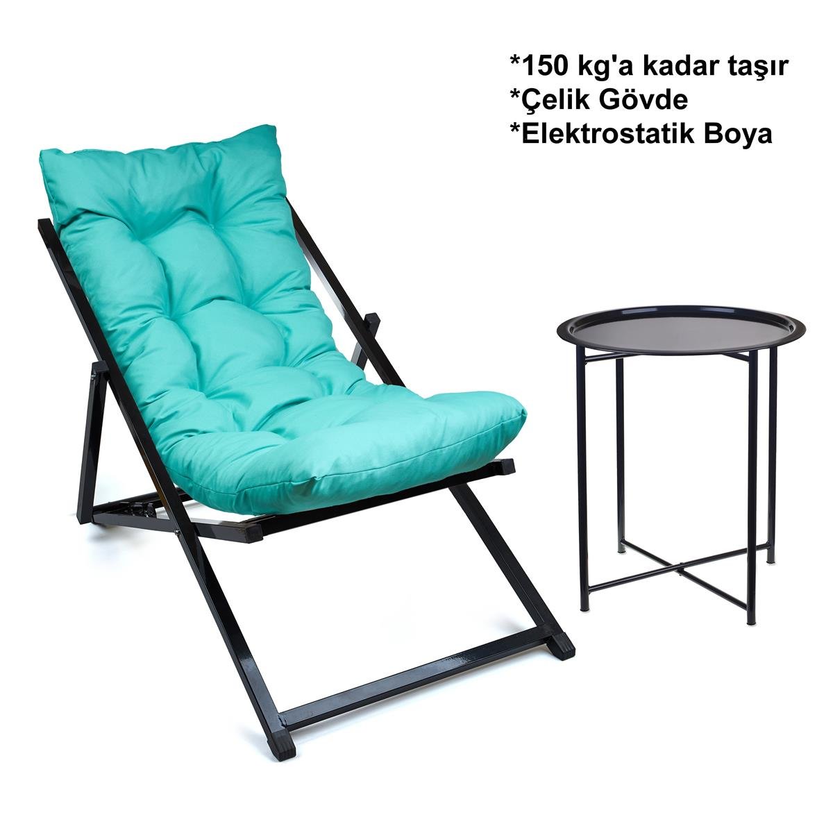 Minderli - Nas Şezlong Seti Bahçe&balkon&teras&plaj Katlanır Set - 1 Şezlong 1sehpa