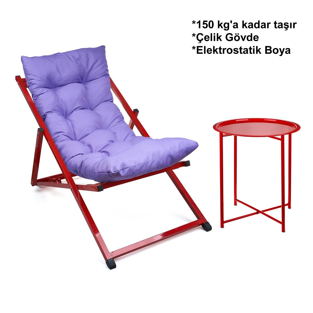 Minderli - Netar  Şezlong Seti Bahçe&balkon&teras&plaj Katlanır Set - 1 Şezlong 1sehpa