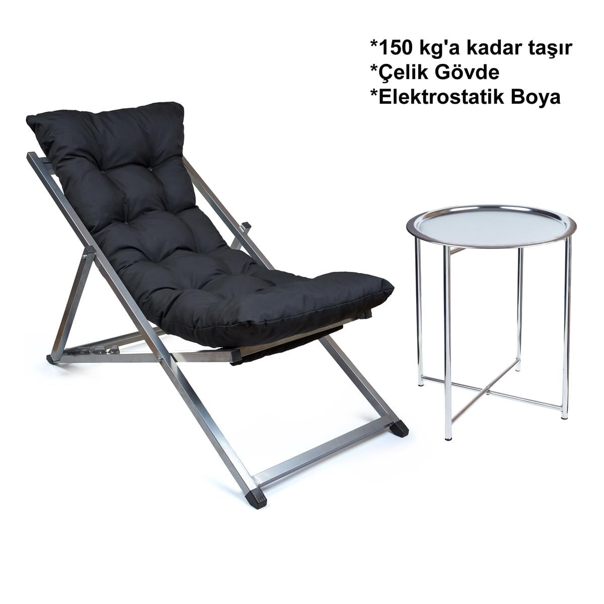 Minderli - Netas  Şezlong Seti Bahçe&balkon&teras&plaj Katlanır Set - 1 Şezlong 1sehpa