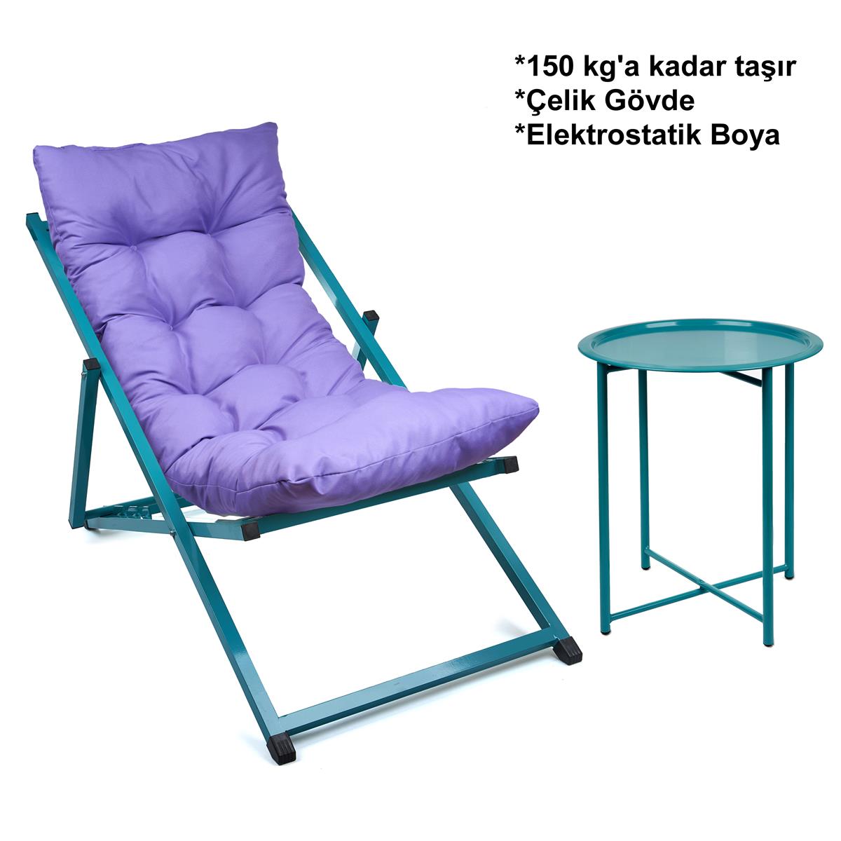 Minderli - Nets Şezlong Seti Bahçe&balkon&teras&plaj Katlanır Set - 1 Şezlong 1sehpa