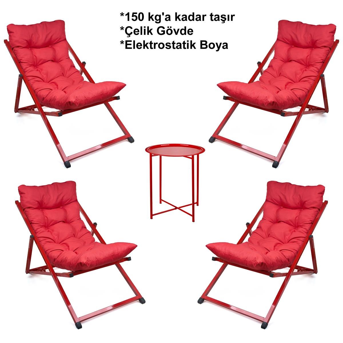 Minderli - Tabbo Şezlong Seti Bahçe&balkon&teras&plaj Katlanır Ikili Set -4 Şezlong 1 Sehpa