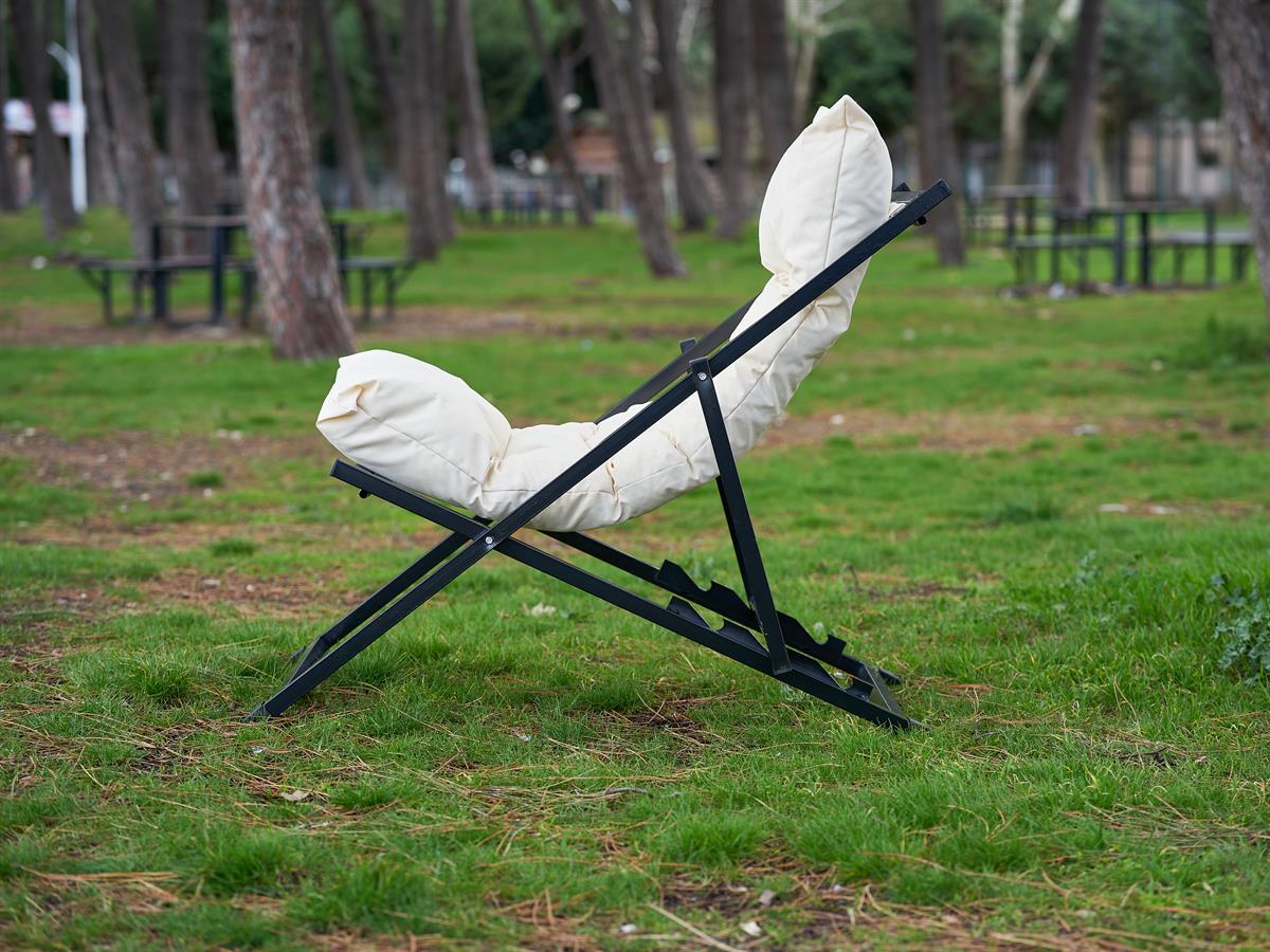 Minderli - Zeta Şezlong Seti Bahçe&balkon&teras&plaj Katlanır Ikili Set - 2 Şezlong 1 Sehpa