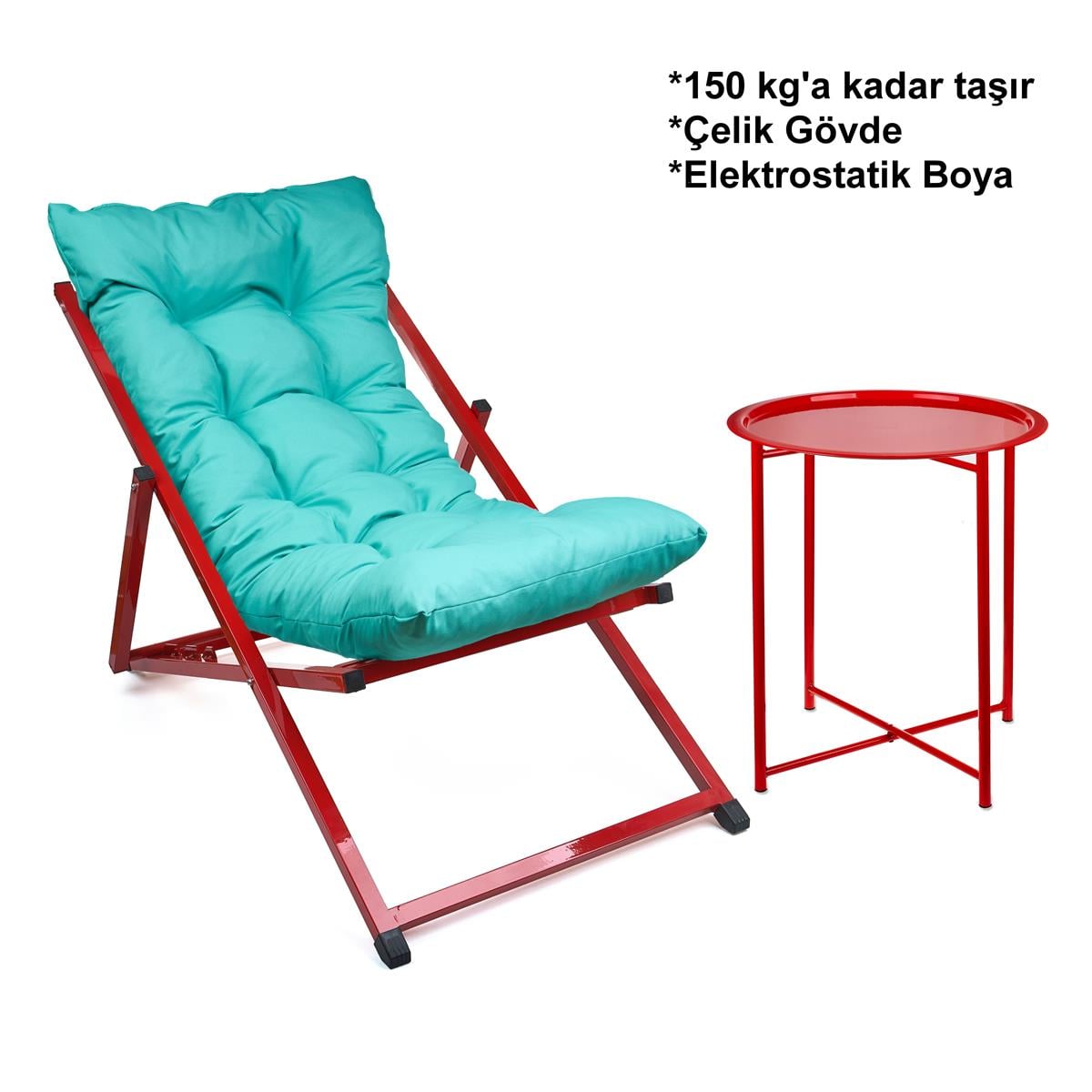Minderli - Zettast Şezlong Seti Bahçe&balkon&teras&plaj Katlanır Set - 1 Şezlong 1sehpa