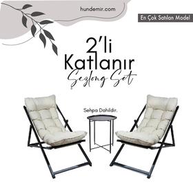 ŞezlongMinderli - Zeta Şezlong Seti Bahçe&balkon&teras&plaj Katlanır Ikili Set - 2 Şezlong 1 Sehpa SİYAH