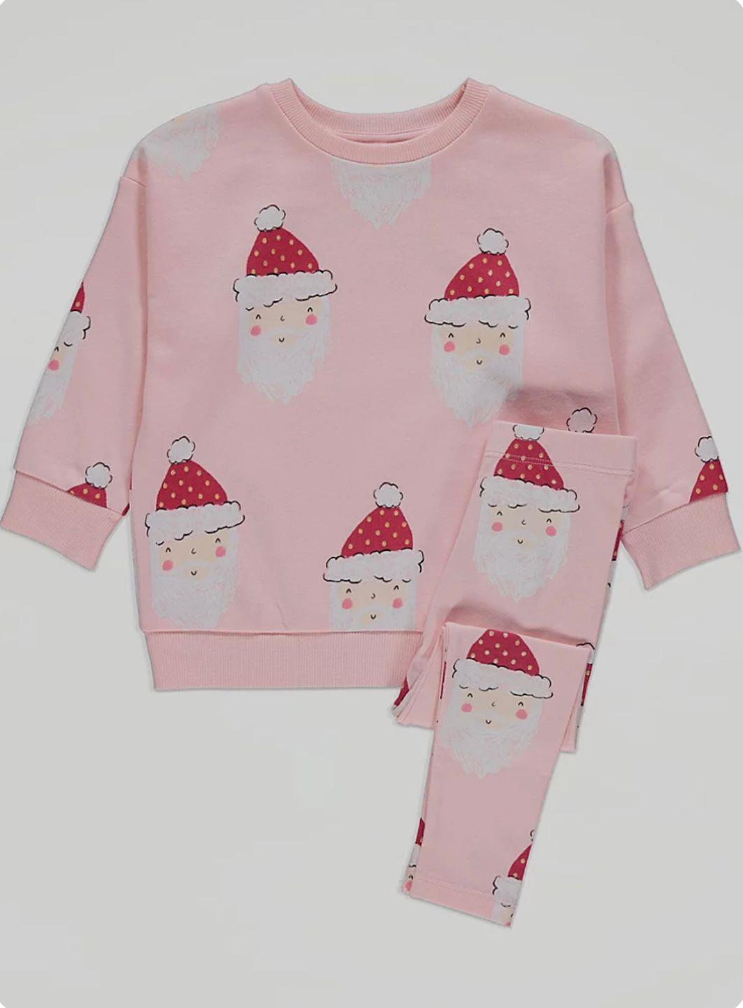 Pembe Noel Baba Büyük Boy Sweatshirt ve Tayt Kıyafeti