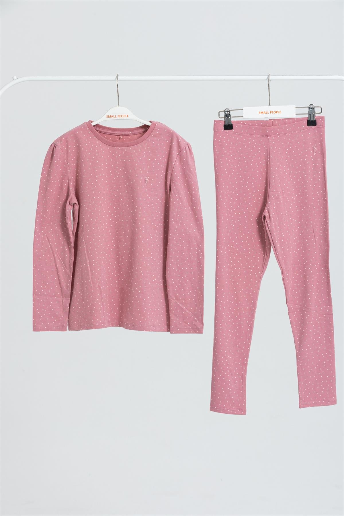 Pembe Puantiyeli Uzun Kollu Pijama
