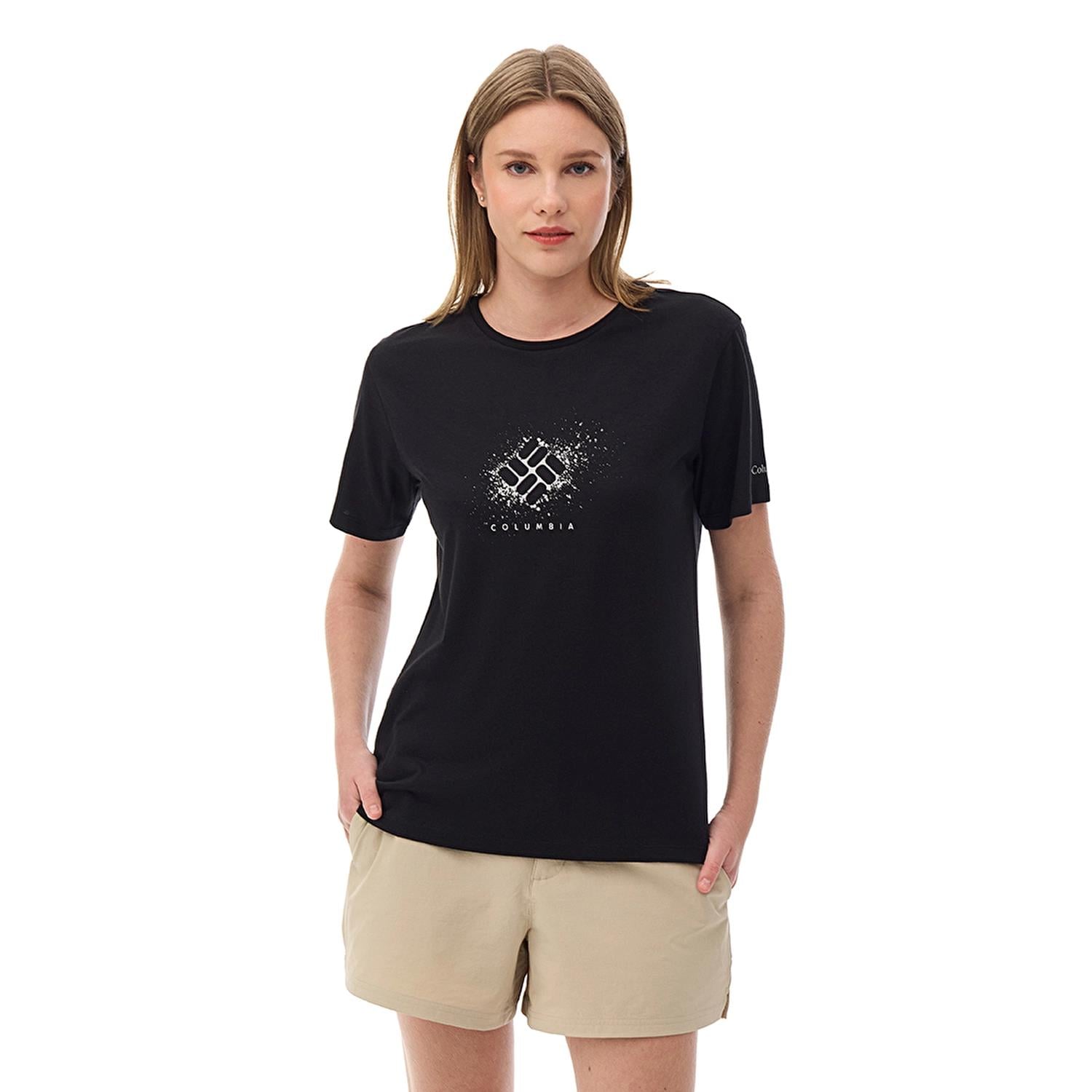 Columbia Csc W Splattered SS Tee Kadın Yuvarlak Yaka Tişört Siyah CS0490