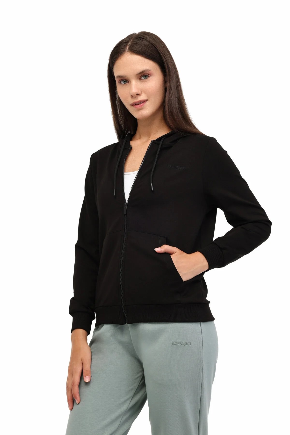 Lumberjack Wb 6Pr 18SN77 Full Zip Siyah Kadın Kapişonlu Sweatshirt 102696922