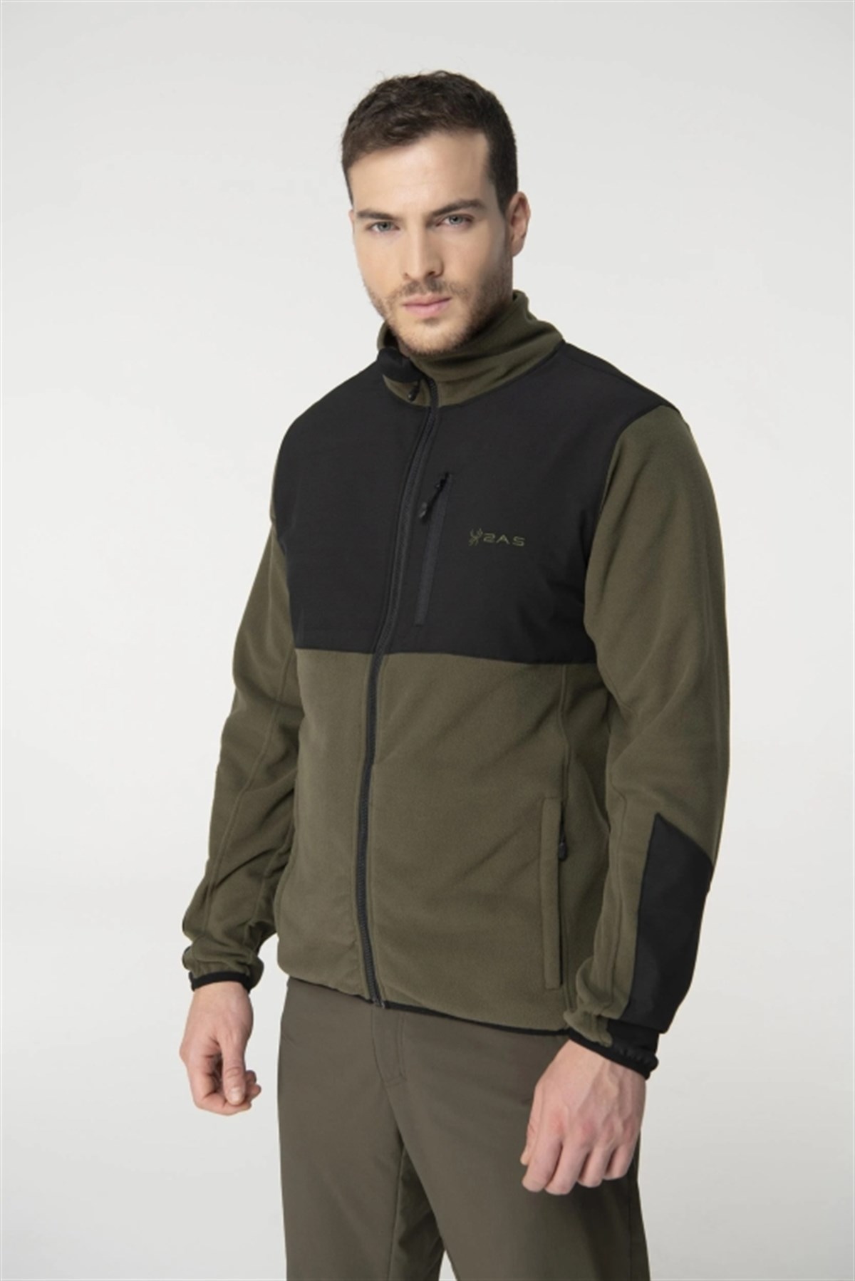2AS Pana Tam Fermuarlı Parçalı Erkek Polar Sweatshirt
