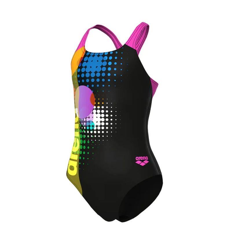 Arena Girls Swimsuit Dots Swim Pro Back Black Multicolor Shocking Pink Kız Çocuk Yüzücü Mayosu 010745559