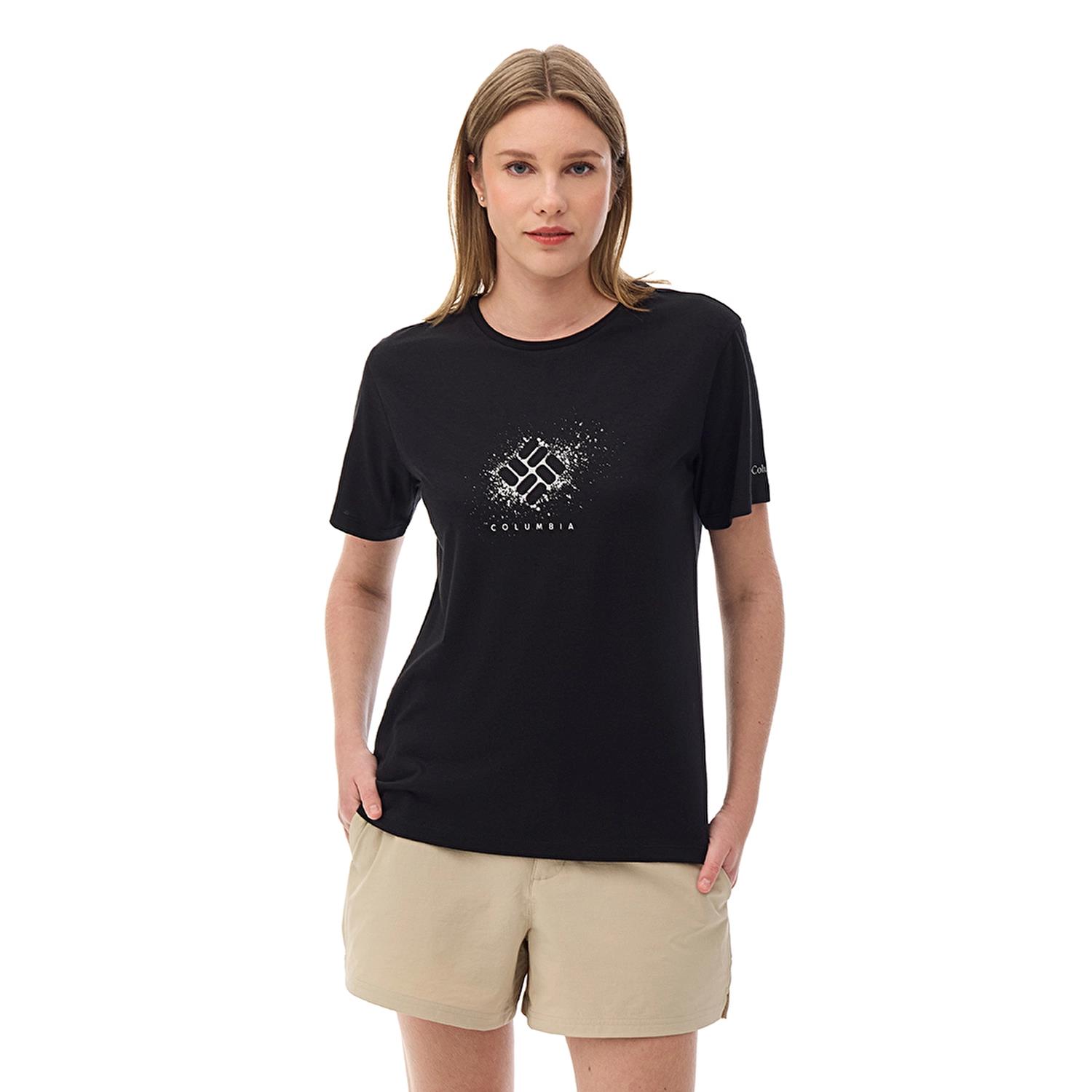 Columbia Csc W Splattered SS Tee Kadın Yuvarlak Yaka Tişört Siyah CS0490