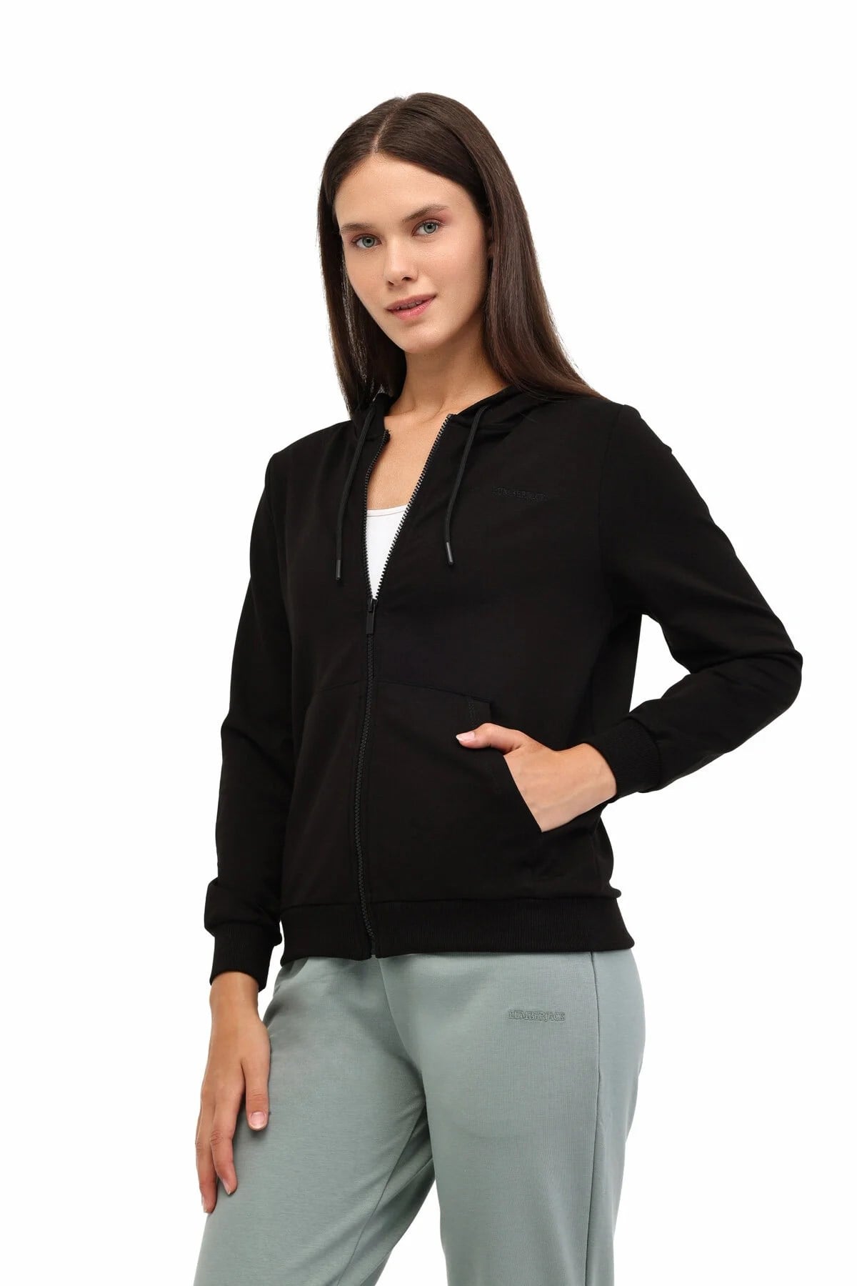 Lumberjack Wb 6Pr 18SN77 Full Zip Siyah Kadın Kapişonlu Sweatshirt 102696922