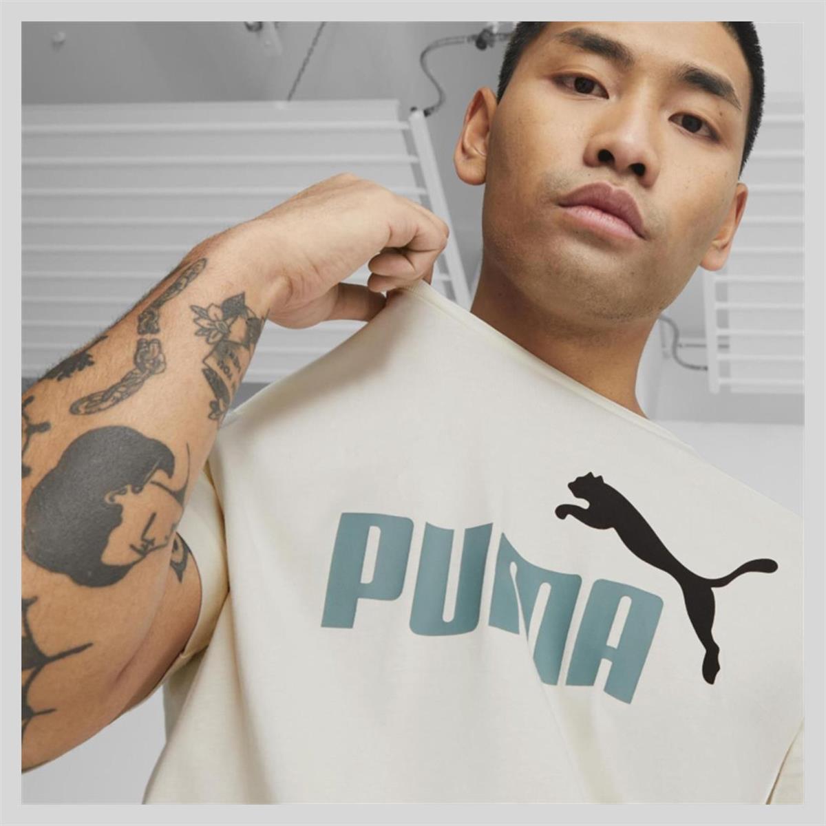 Puma Essentials+ 2 Color Logo Erkek Kısa Kollu Tişört 58675965 Ekru
