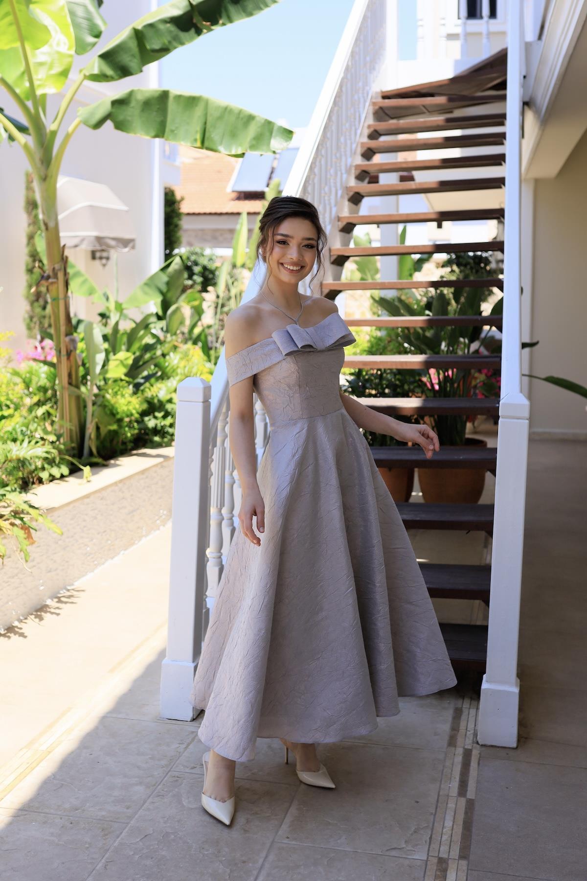 Fancy Lila Brokar Midi Elbise