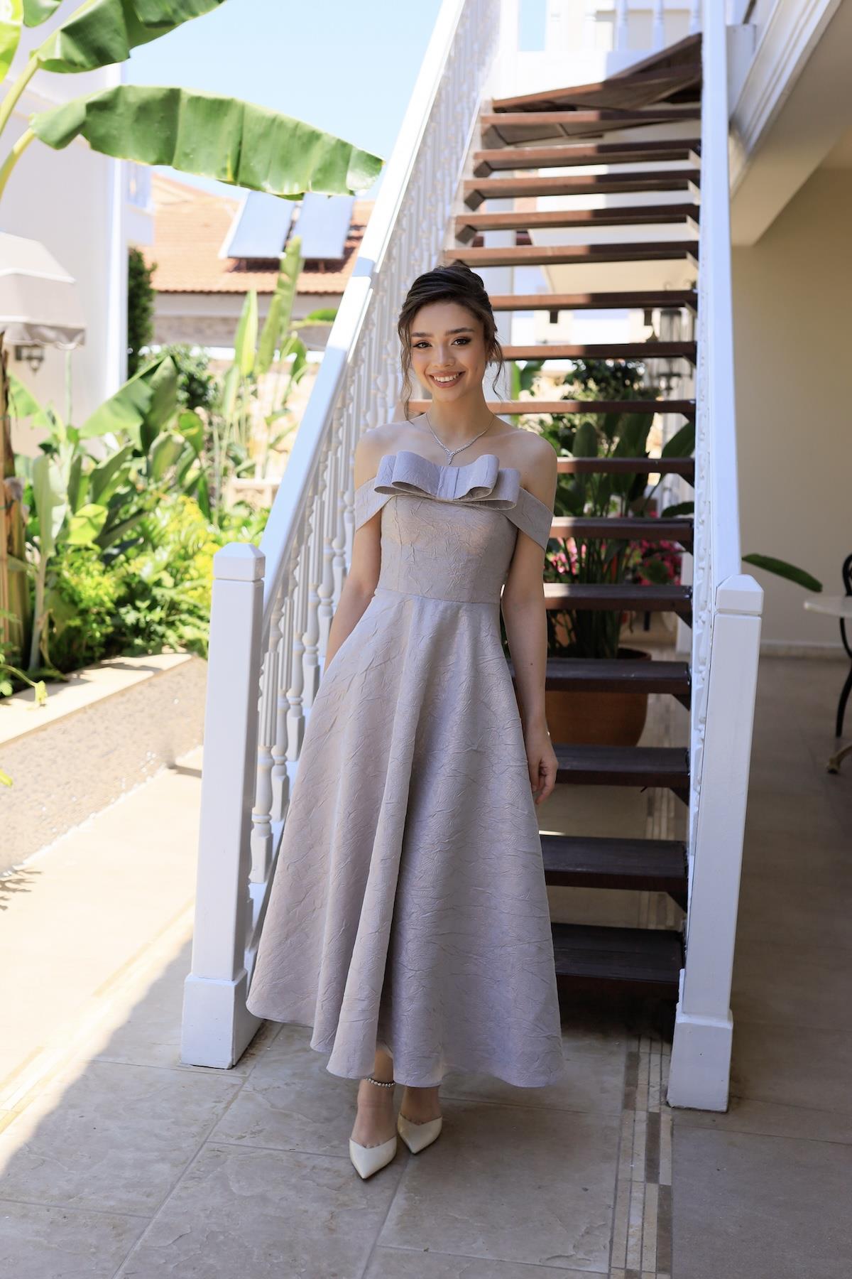 Fancy Lila Brokar Midi Elbise