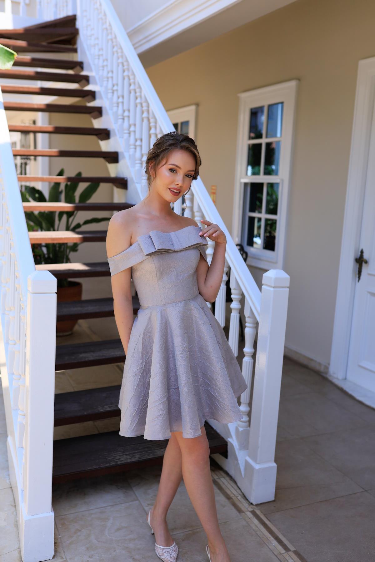 Fancy Lila Brokar Mini Elbise