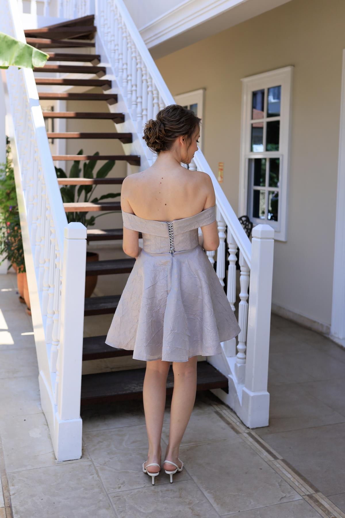 Fancy Lila Brokar Mini Elbise