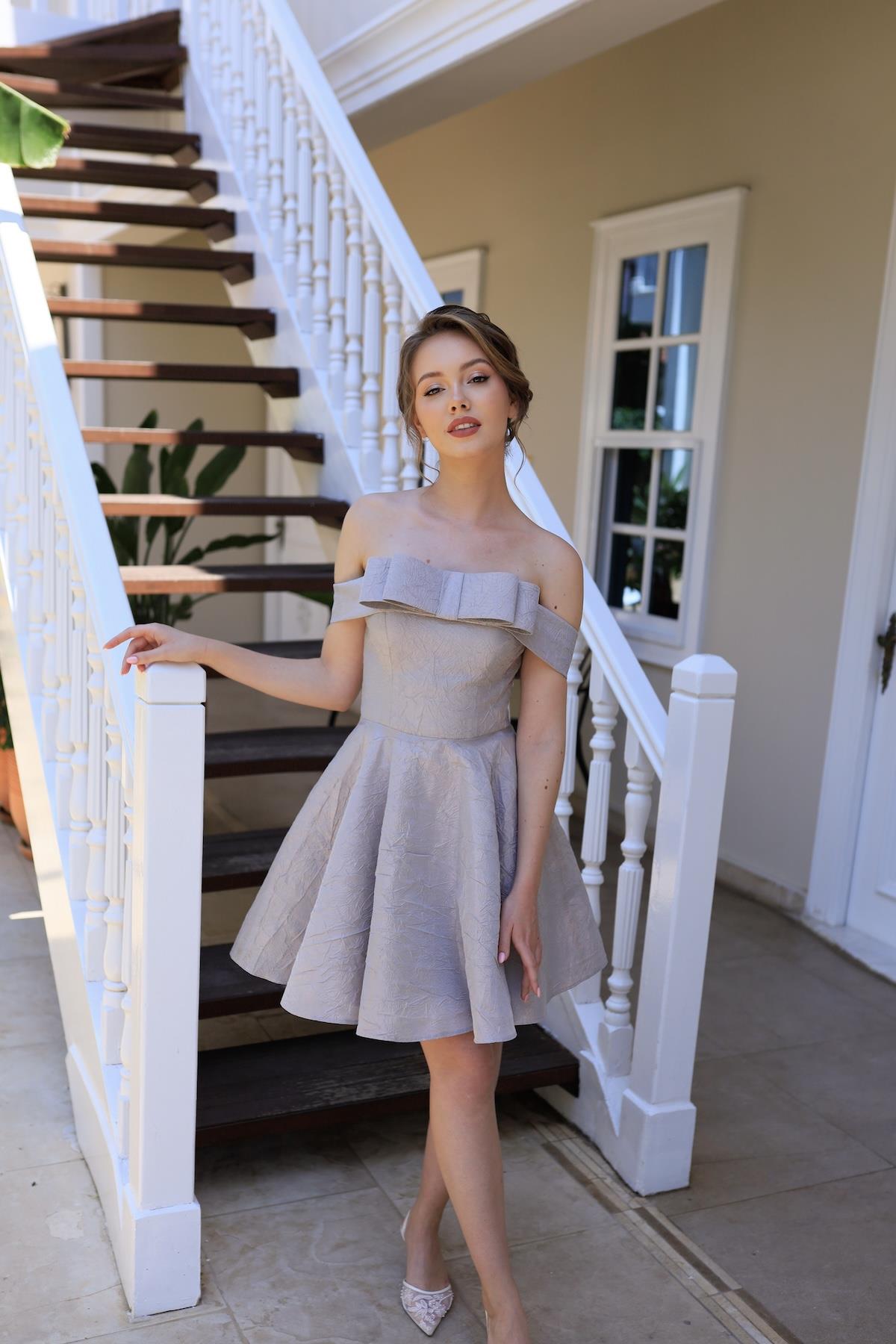 Fancy Lila Brokar Mini Elbise