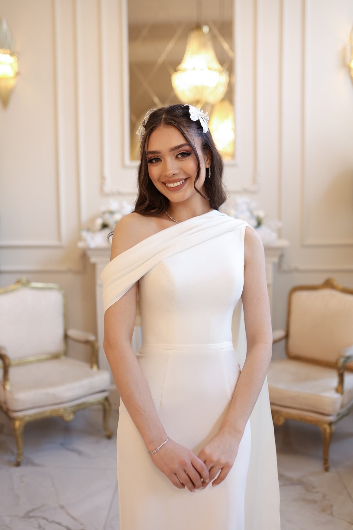 Freya Beyaz Kalem Elbise