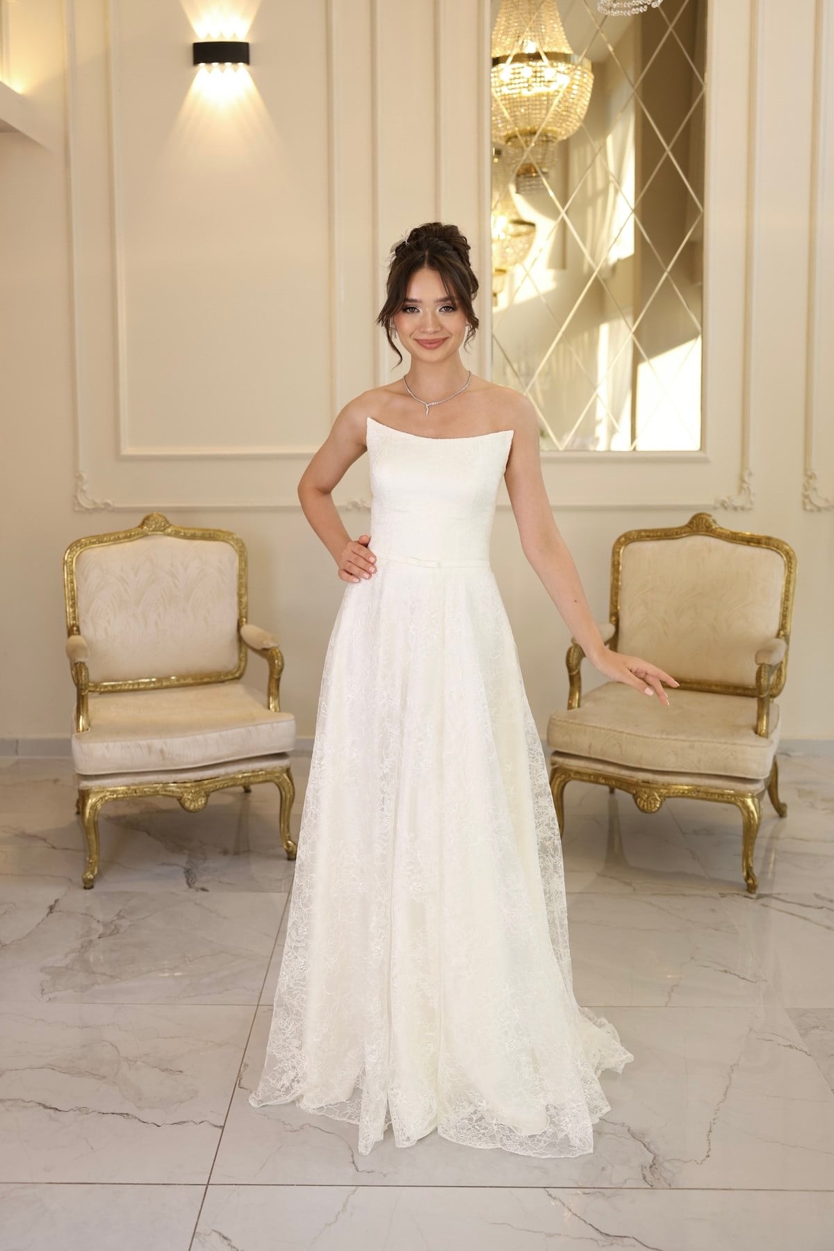 Galisia Prenses Beyaz Maxi Dantel Nikah Nişan Söz Elbisesi