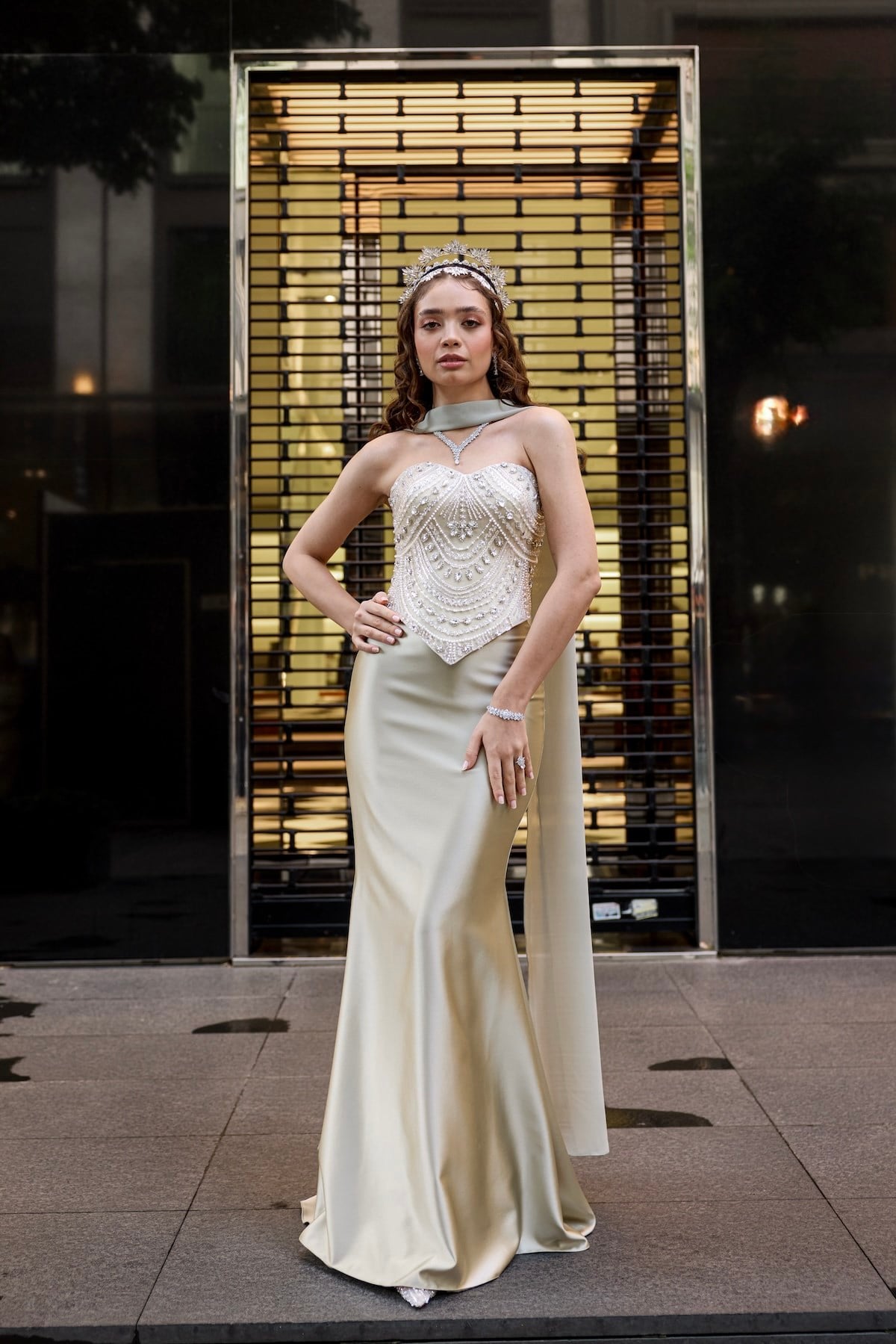 Hera Blair Kalp Yaka Yağ Yeşili Saten Balık Korse Etek Nikah Nişan Söz Elbisesi