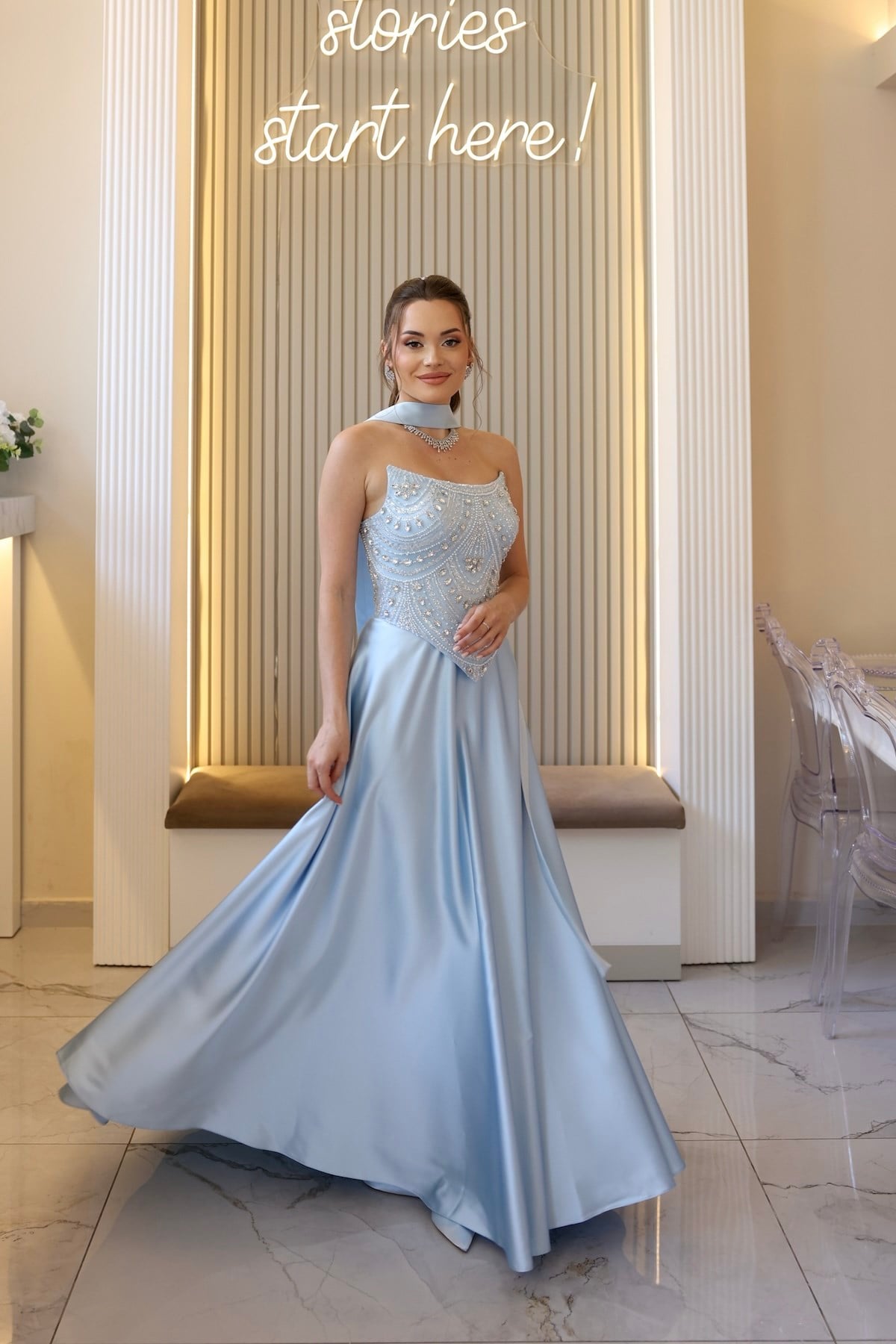 Hera Blair Mavi Kloş Özel Tasarım Elbise