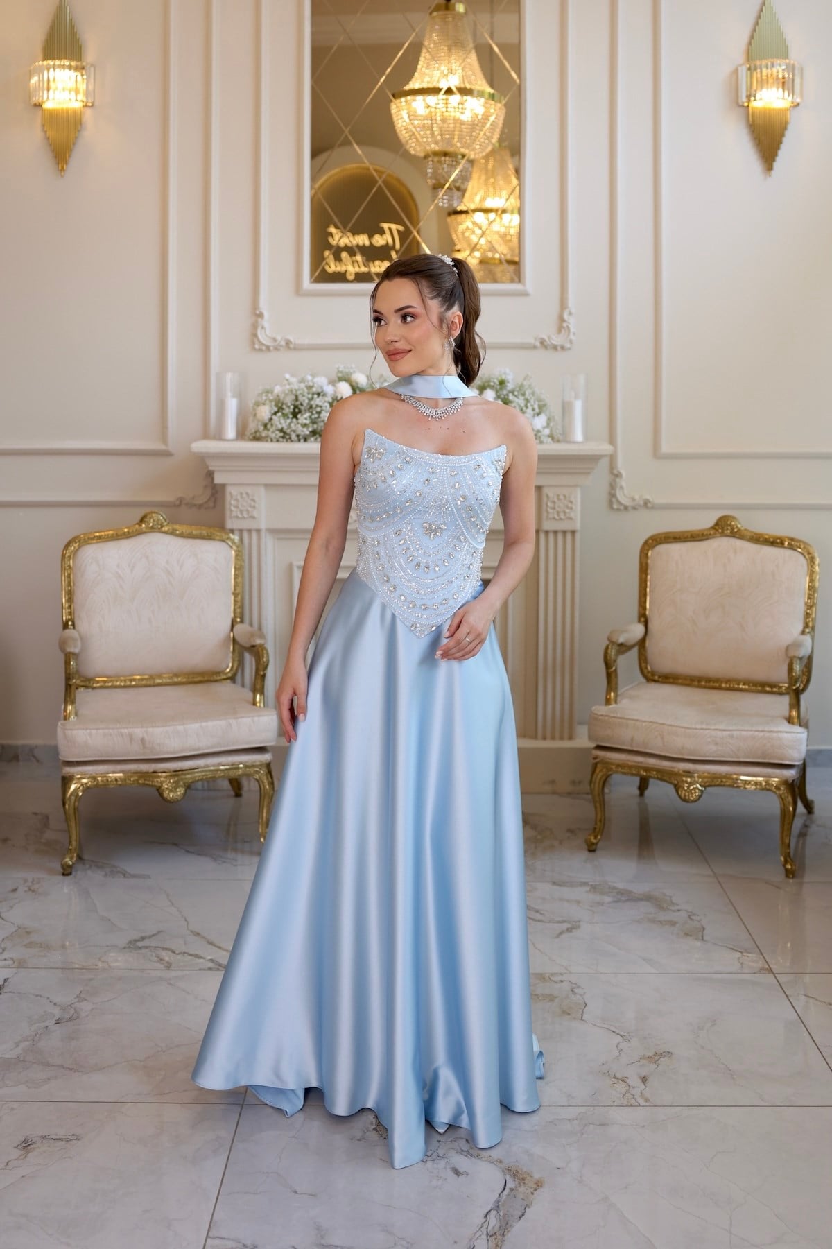 Hera Blair Mavi Kloş Özel Tasarım Elbise