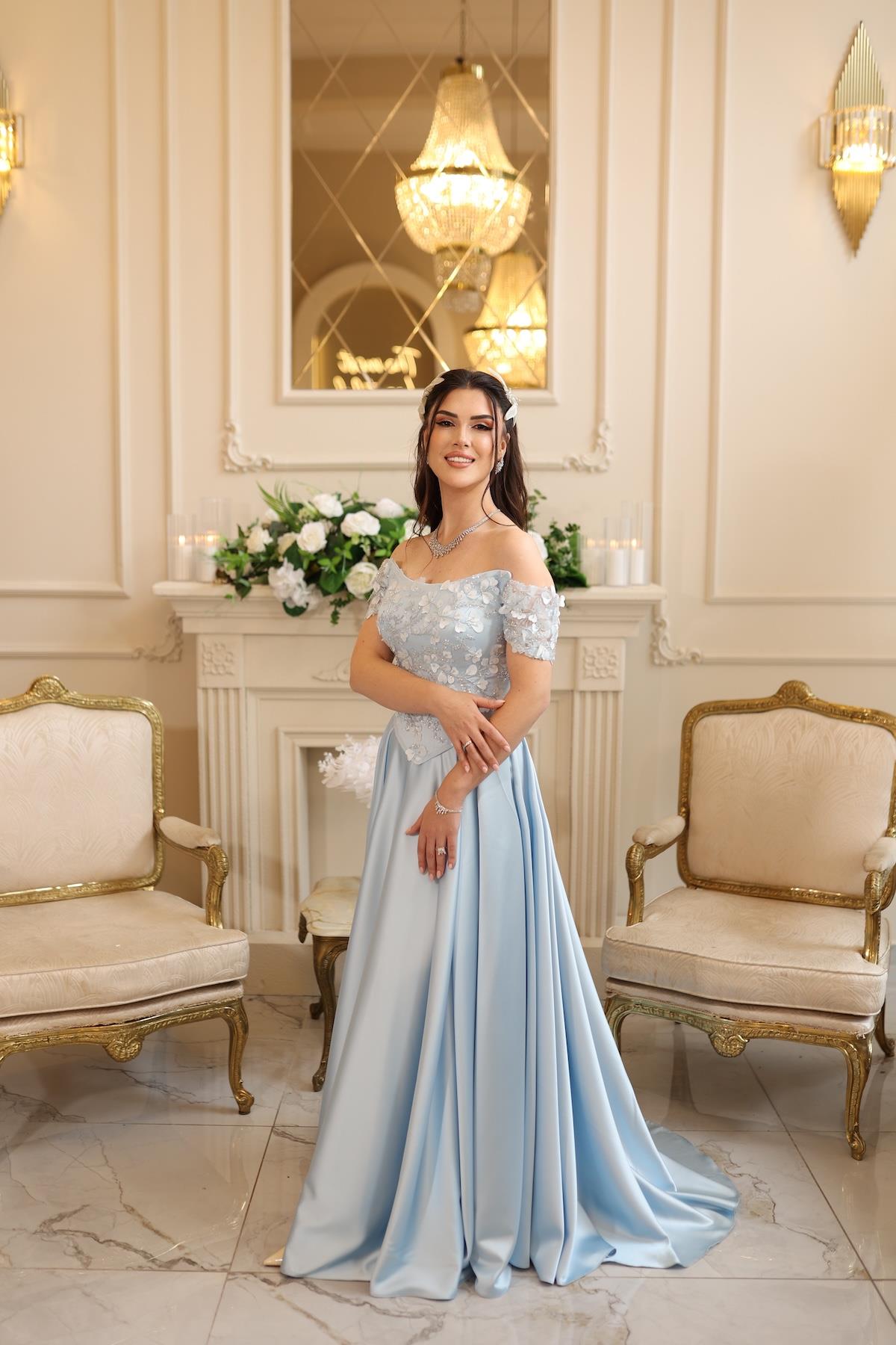 Hera Lavinya Mavi Prenses Korseli Elbise
